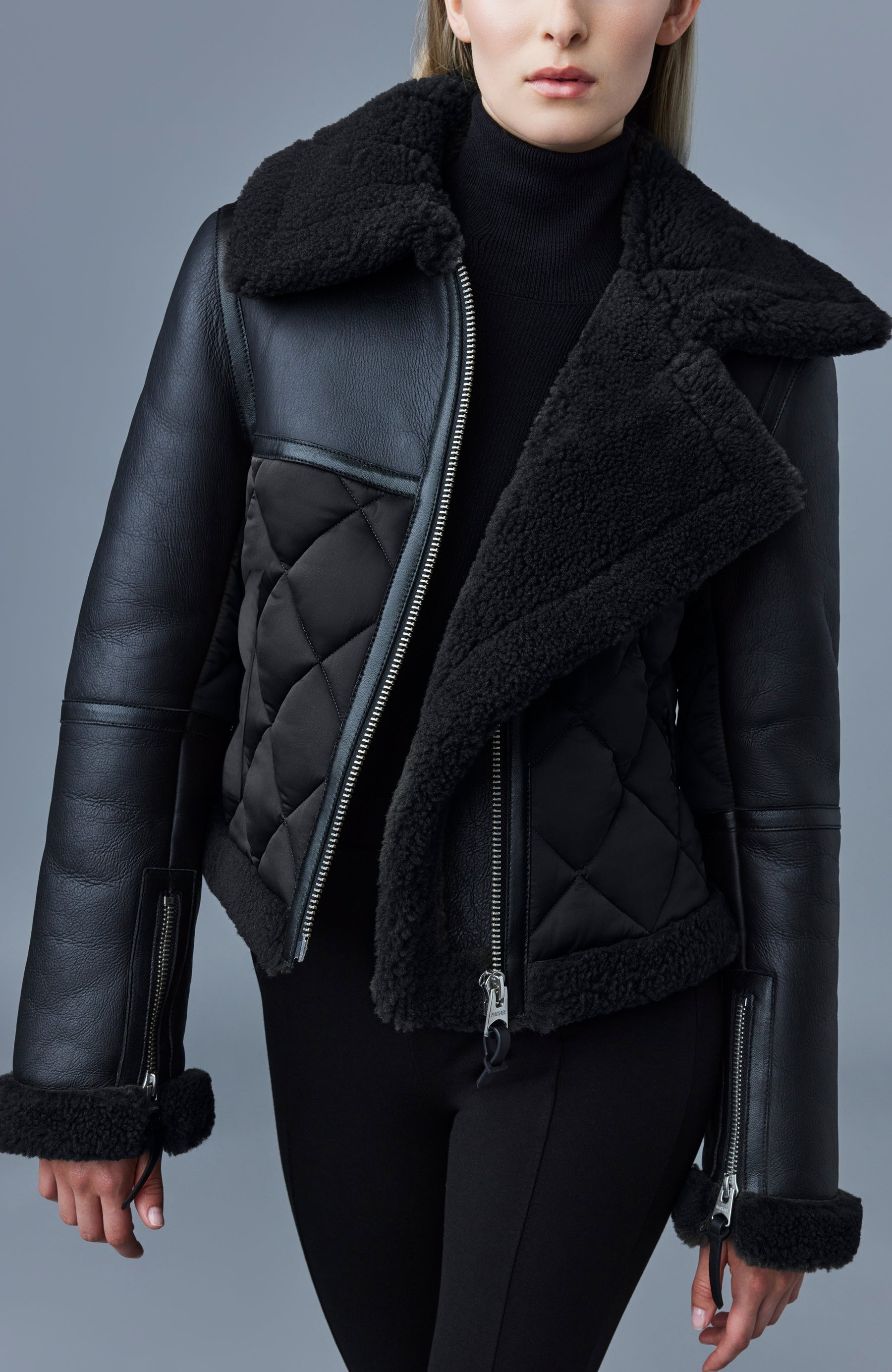 Veste matelassée en peau de mouton TULIP avec bordure en peau lainée