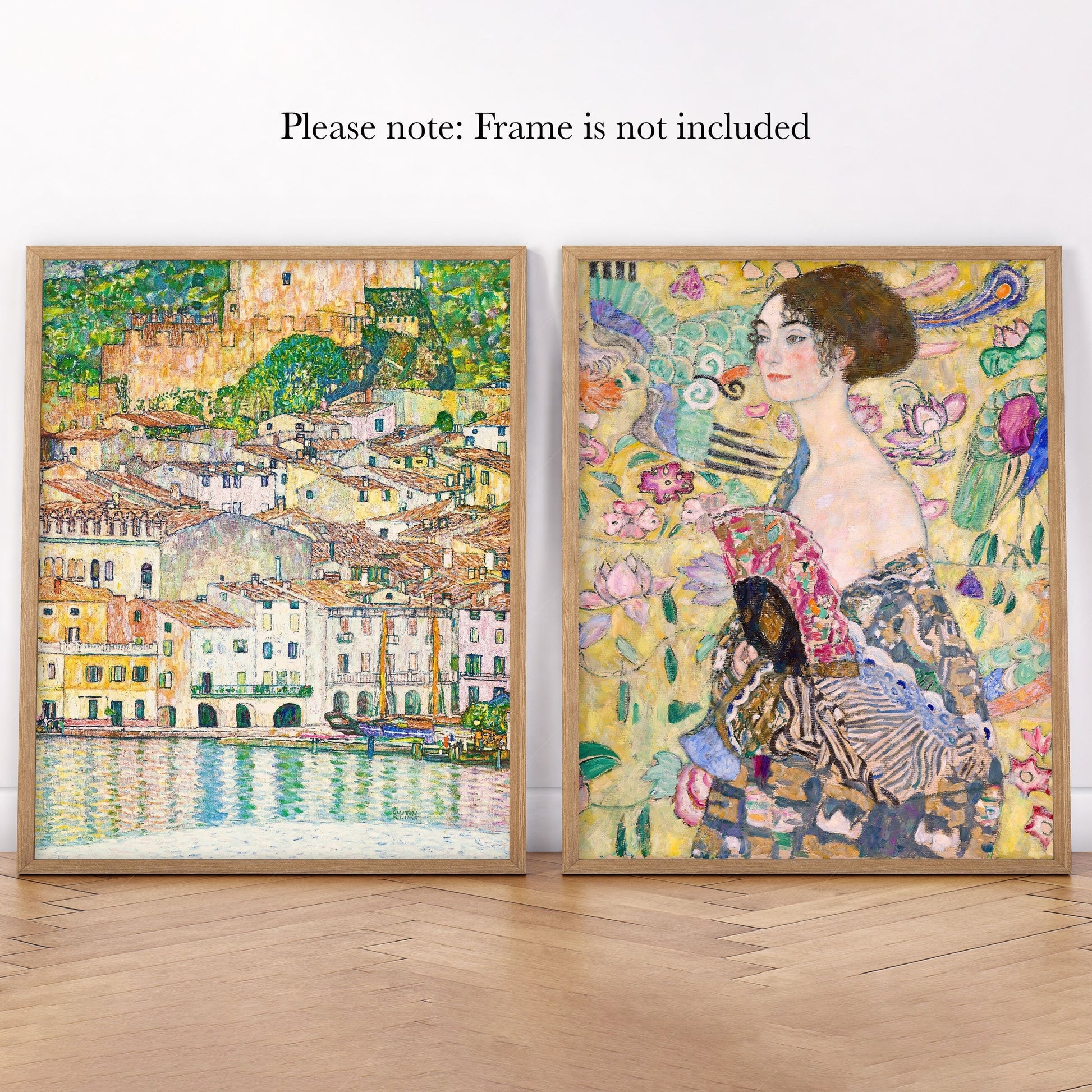 Gustav Klimt Set of 2 Art Prints – Lady with Fan & Malcesine Lake Garda