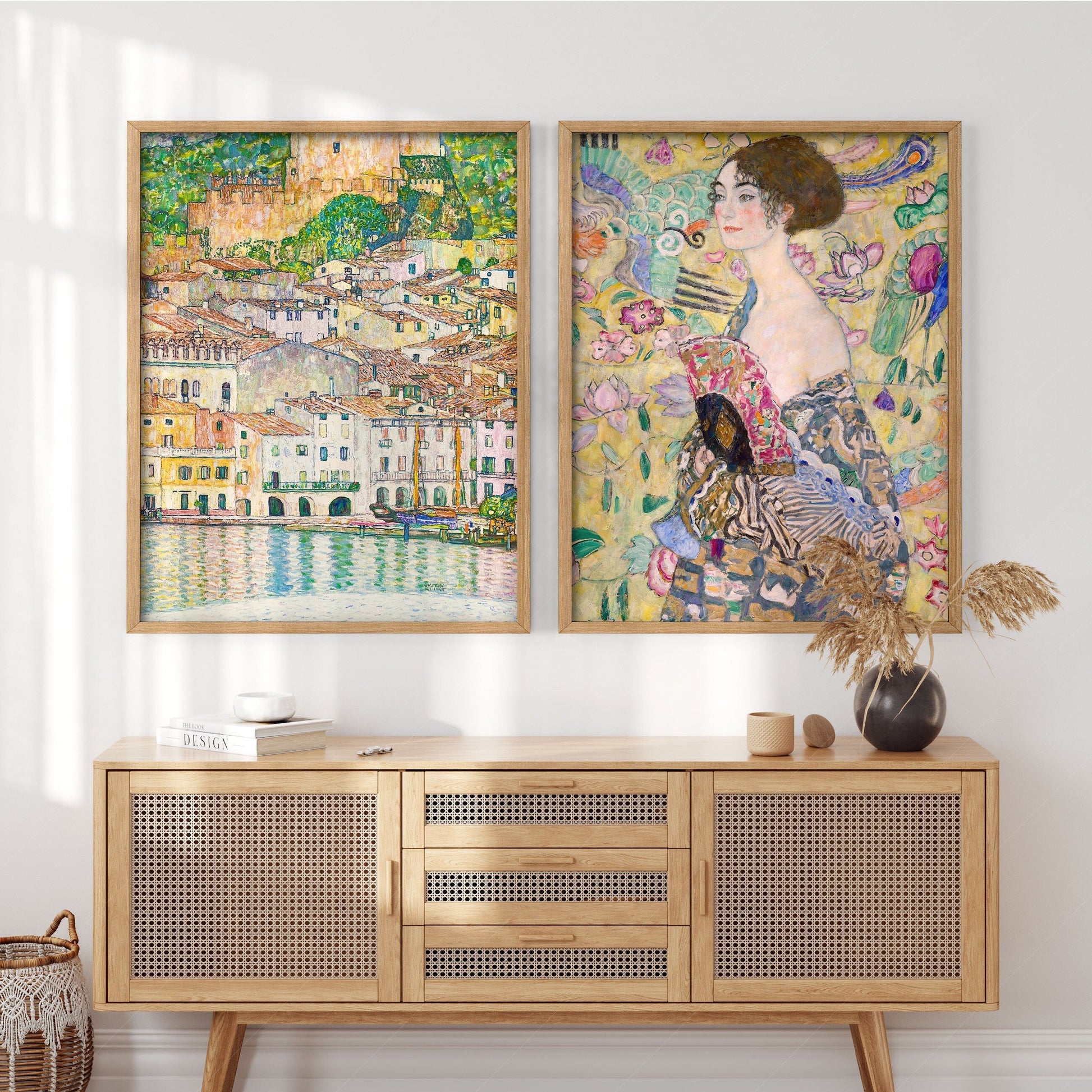 Gustav Klimt Set of 2 Art Prints – Lady with Fan & Malcesine Lake Garda