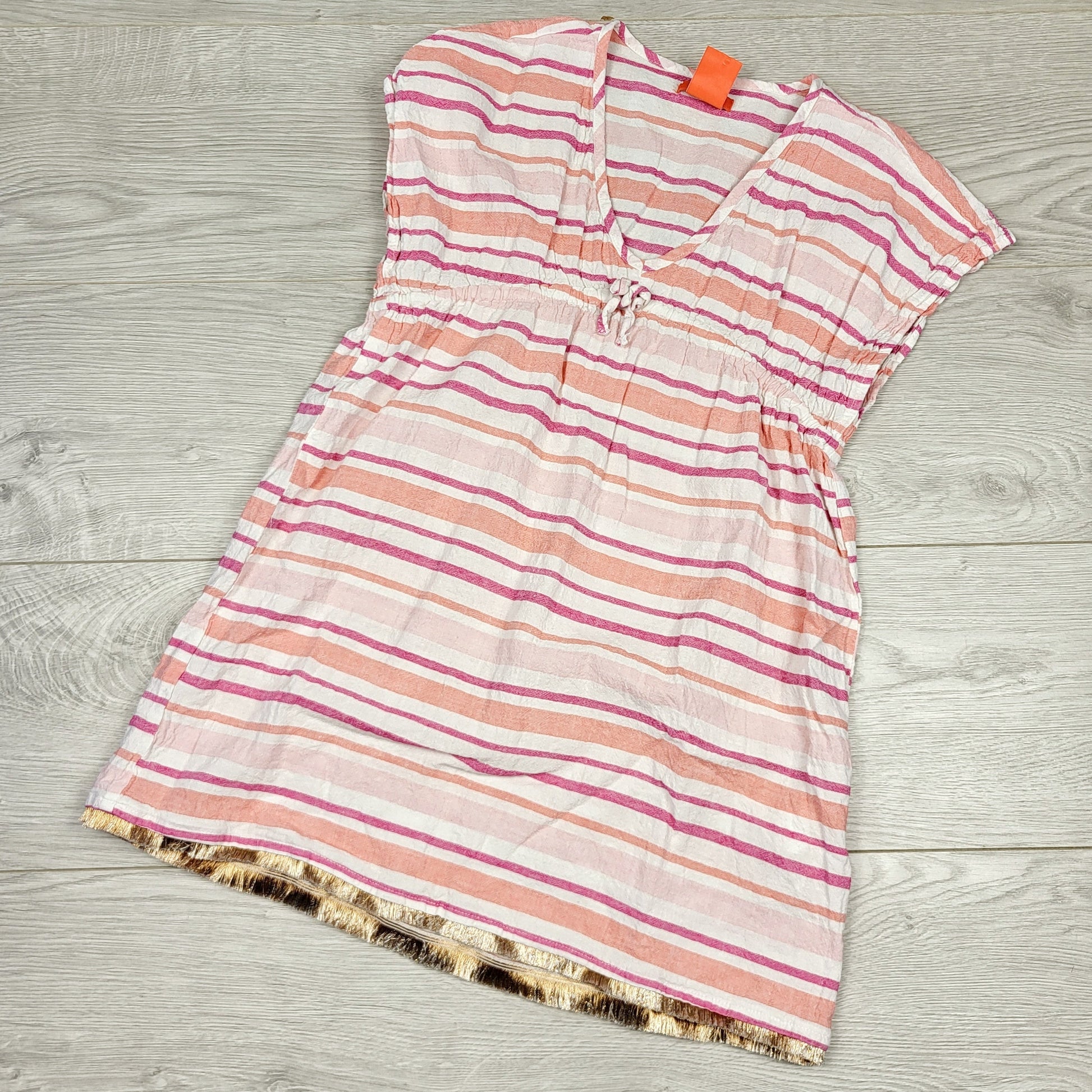 LBYL1 - Robe de plage en lin rayé rose Joe. Taille 7/8