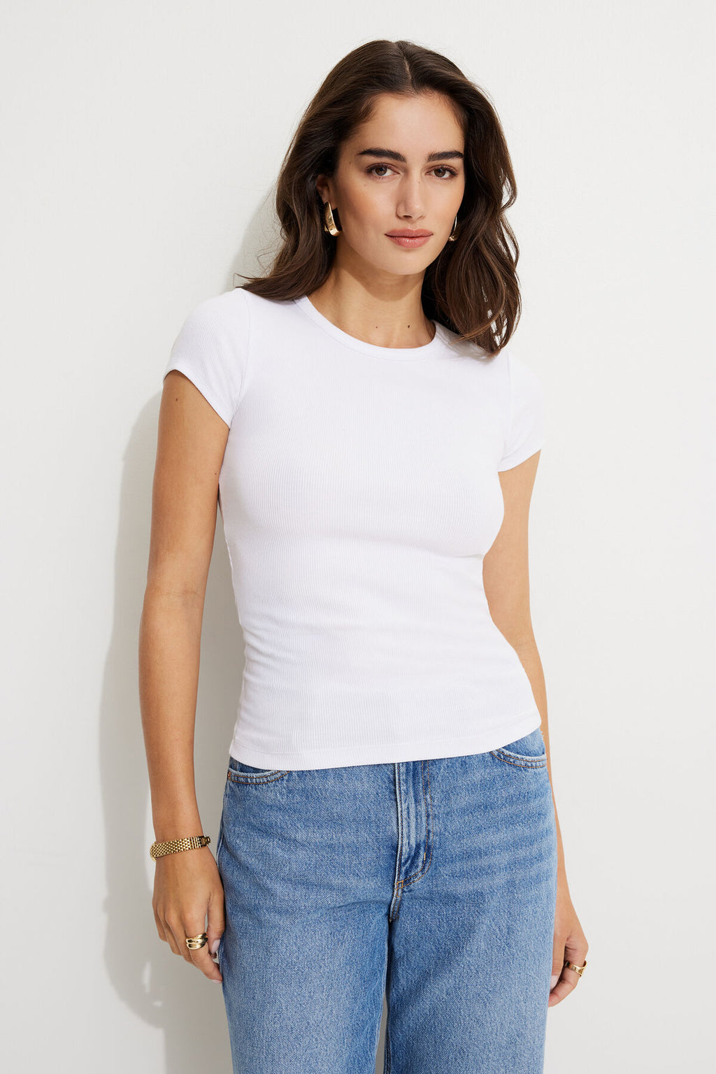 T-shirt ras du cou côtelé olive