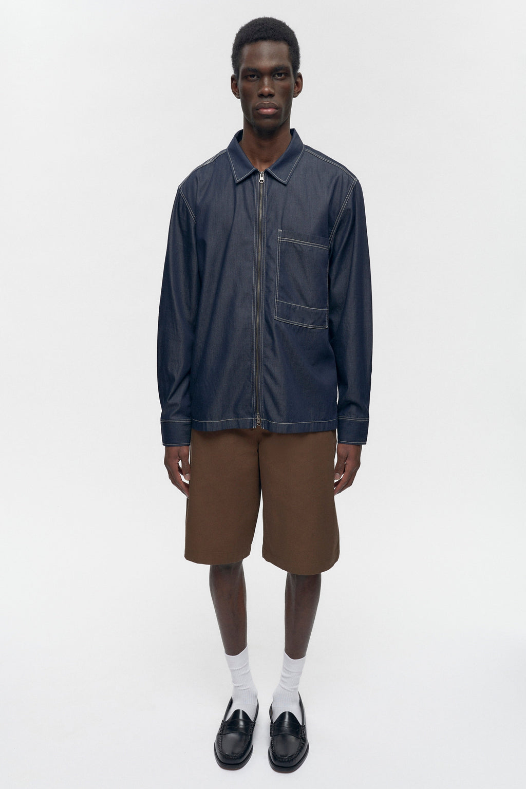 Chemise zippée en chambray pour homme