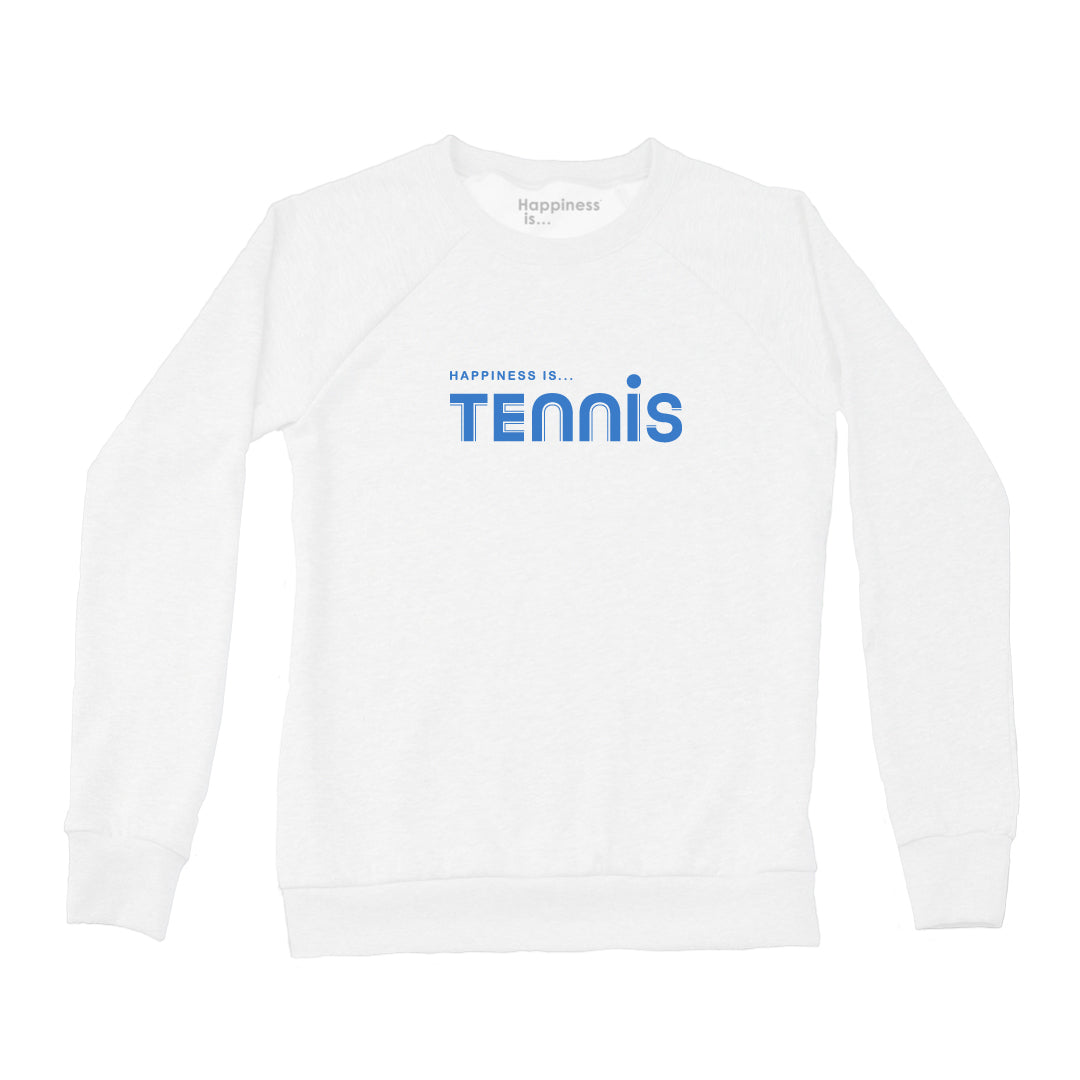Women's Tennis Crew Sweatshirt, White with Blue