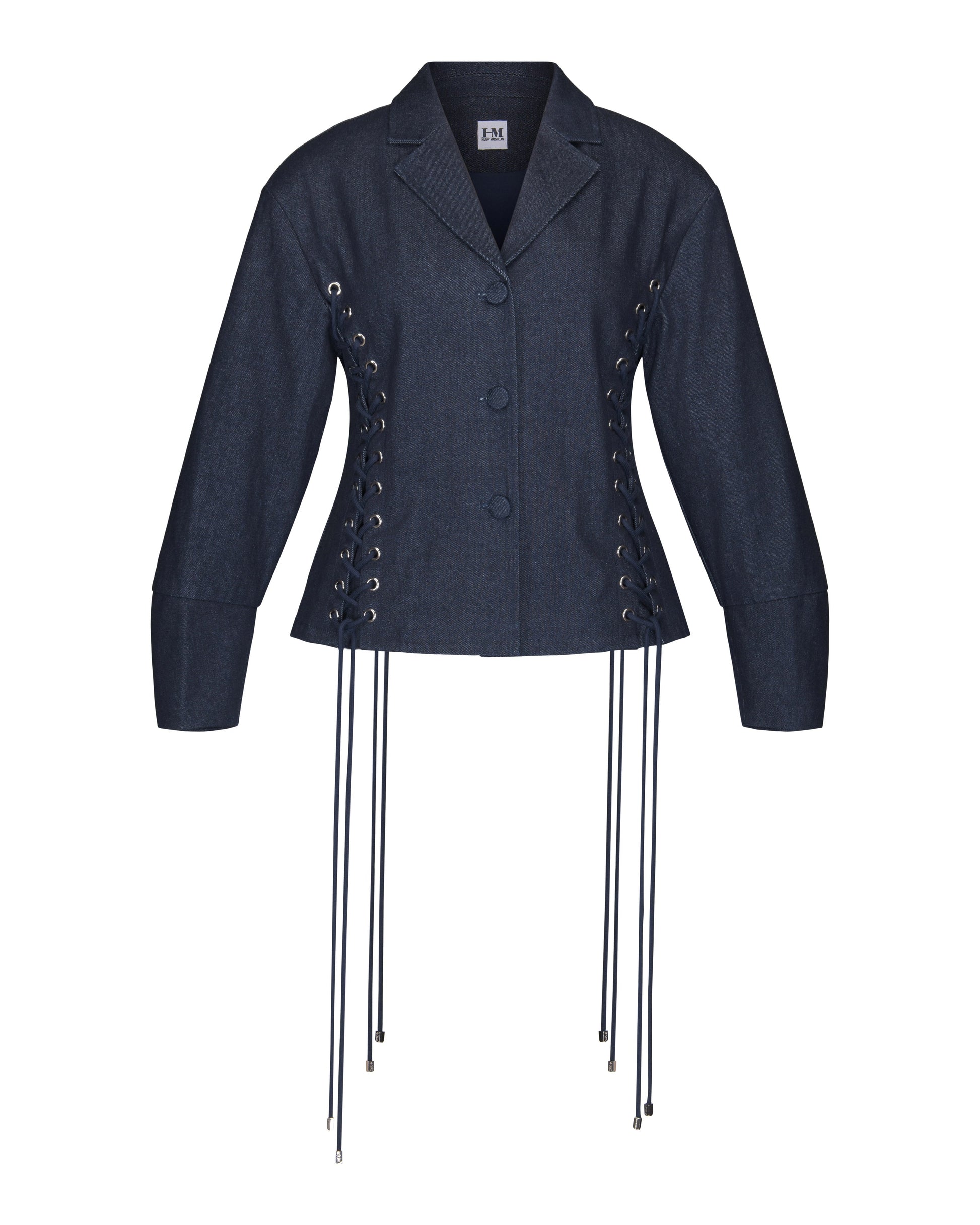 Lace Up Exaggerated Sleeve Denim Jacket