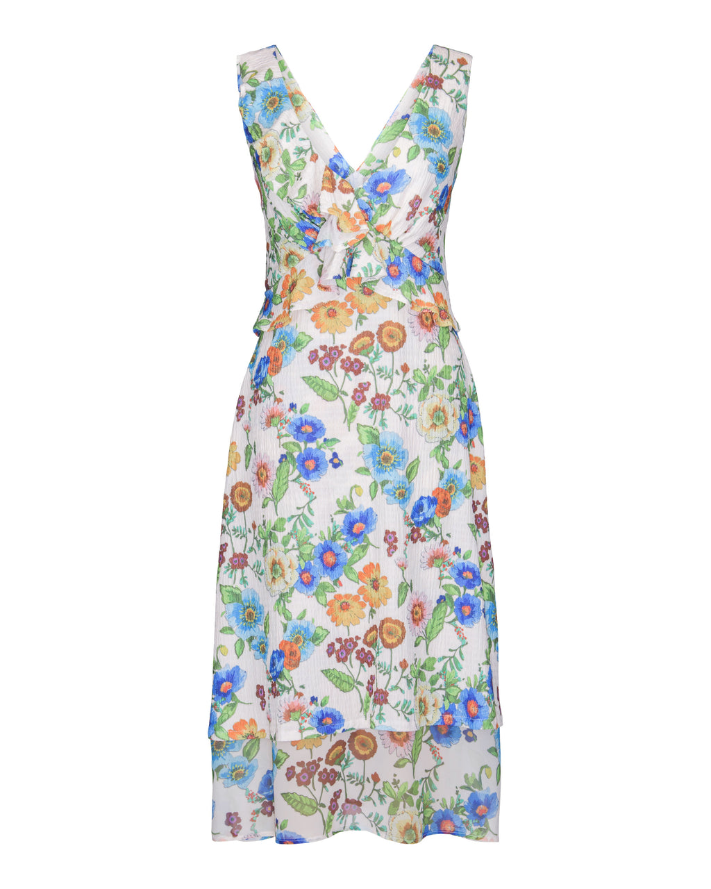 Antique Floral Ruffle Midi Dress