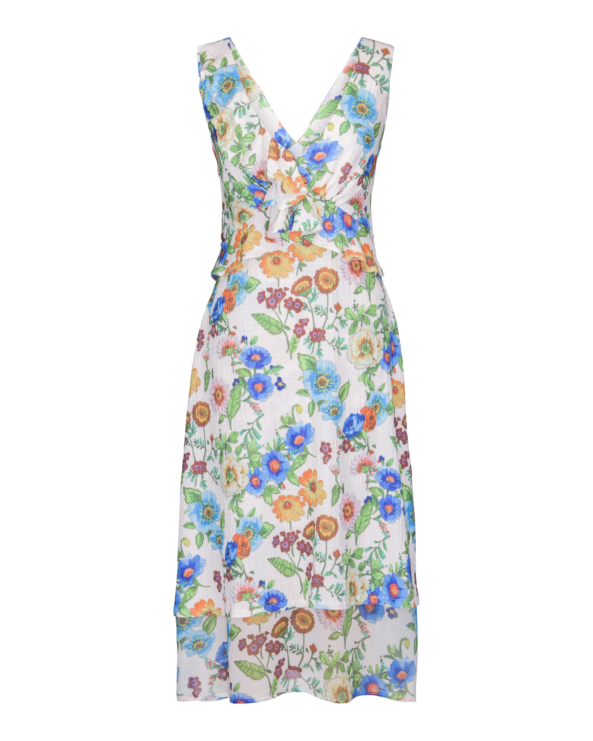 Antique Floral Ruffle Midi Dress