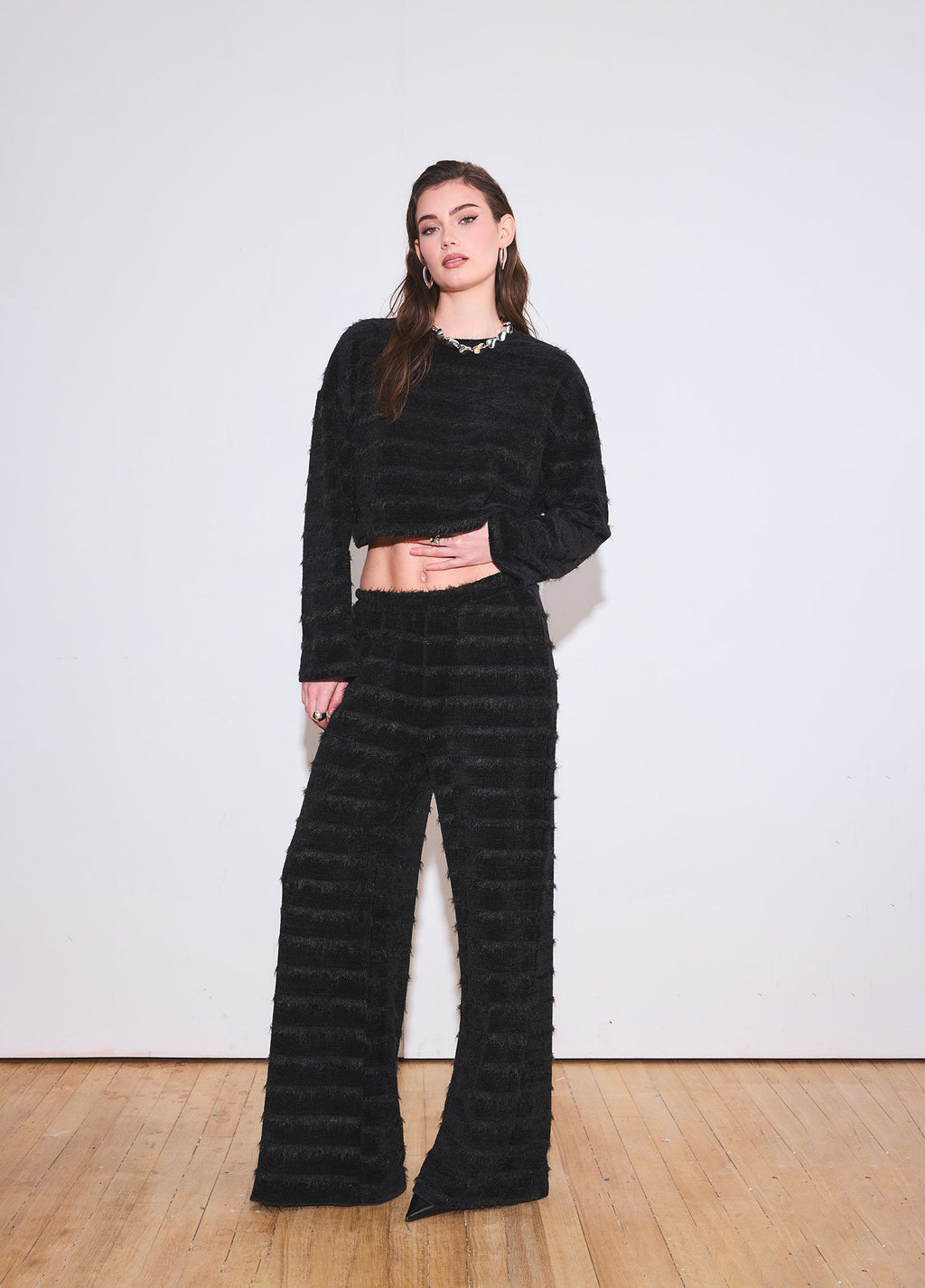 Textured Knit Wide Leg Pants