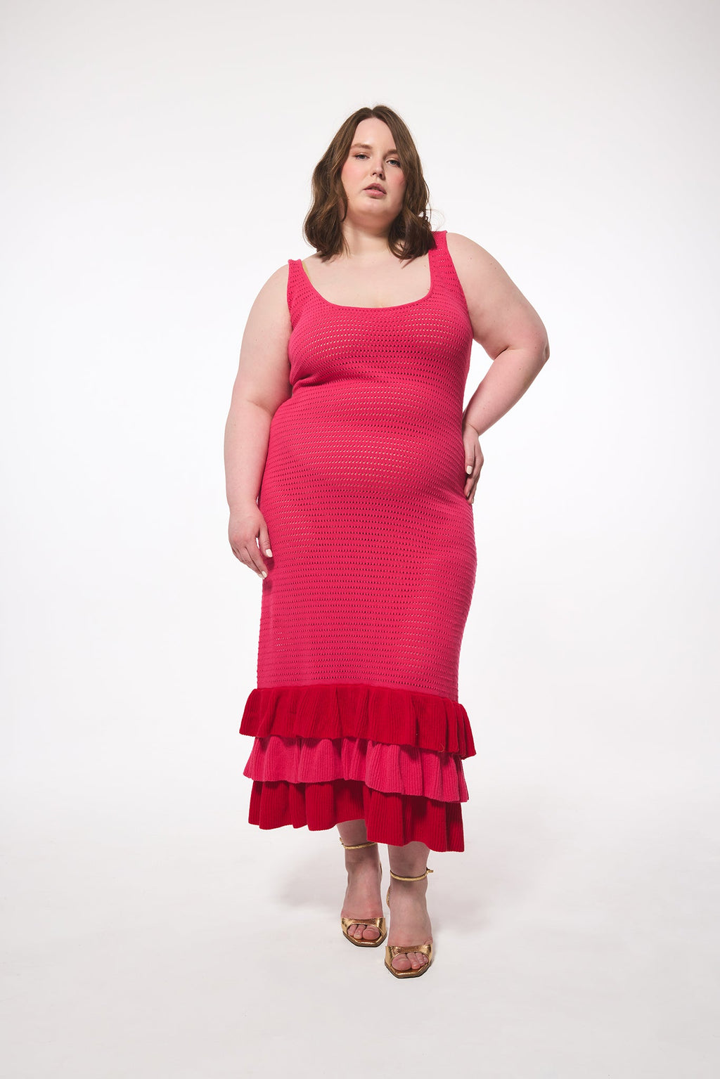 Crochet Knit Ruffle Hem Dress