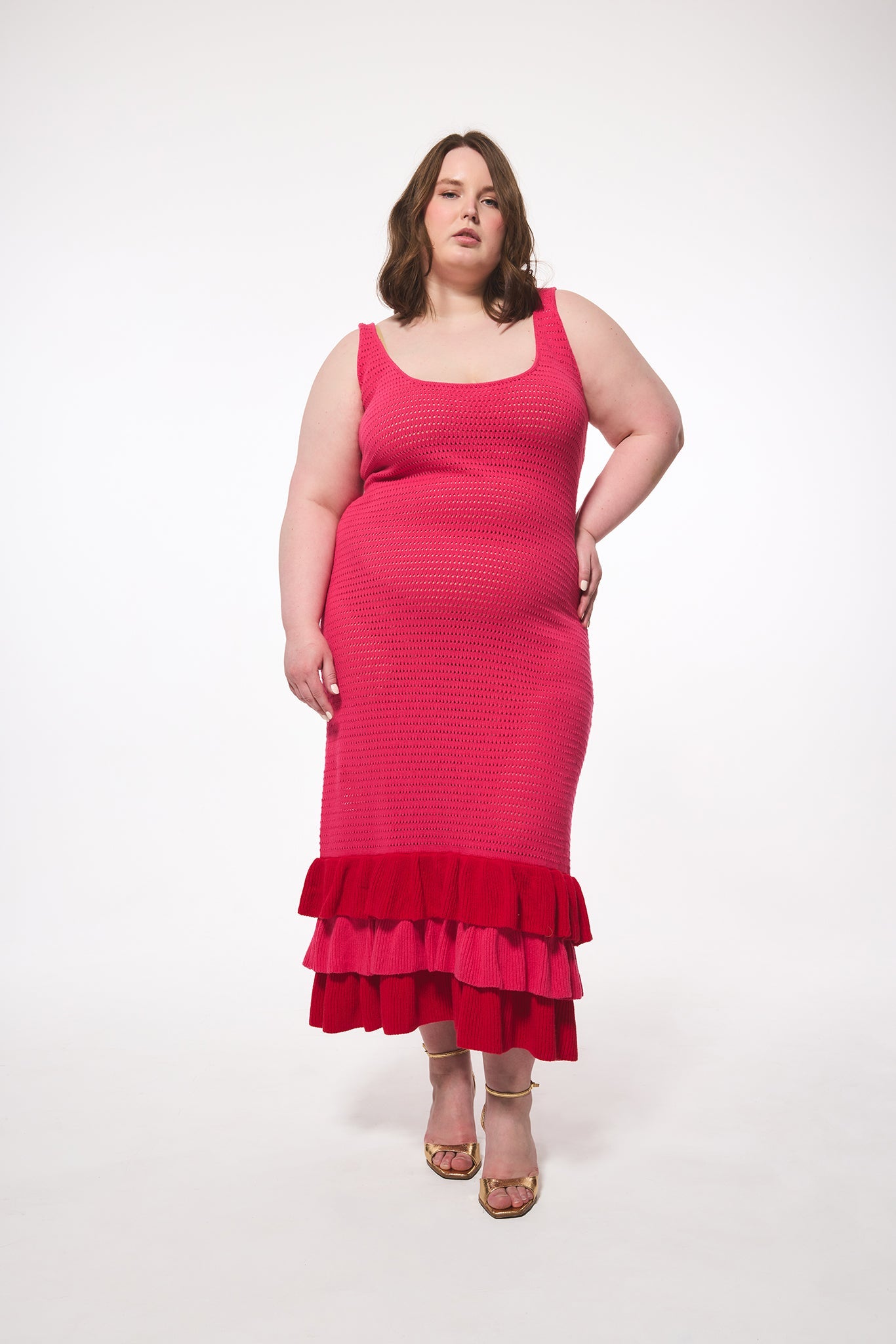 Crochet Knit Ruffle Hem Dress