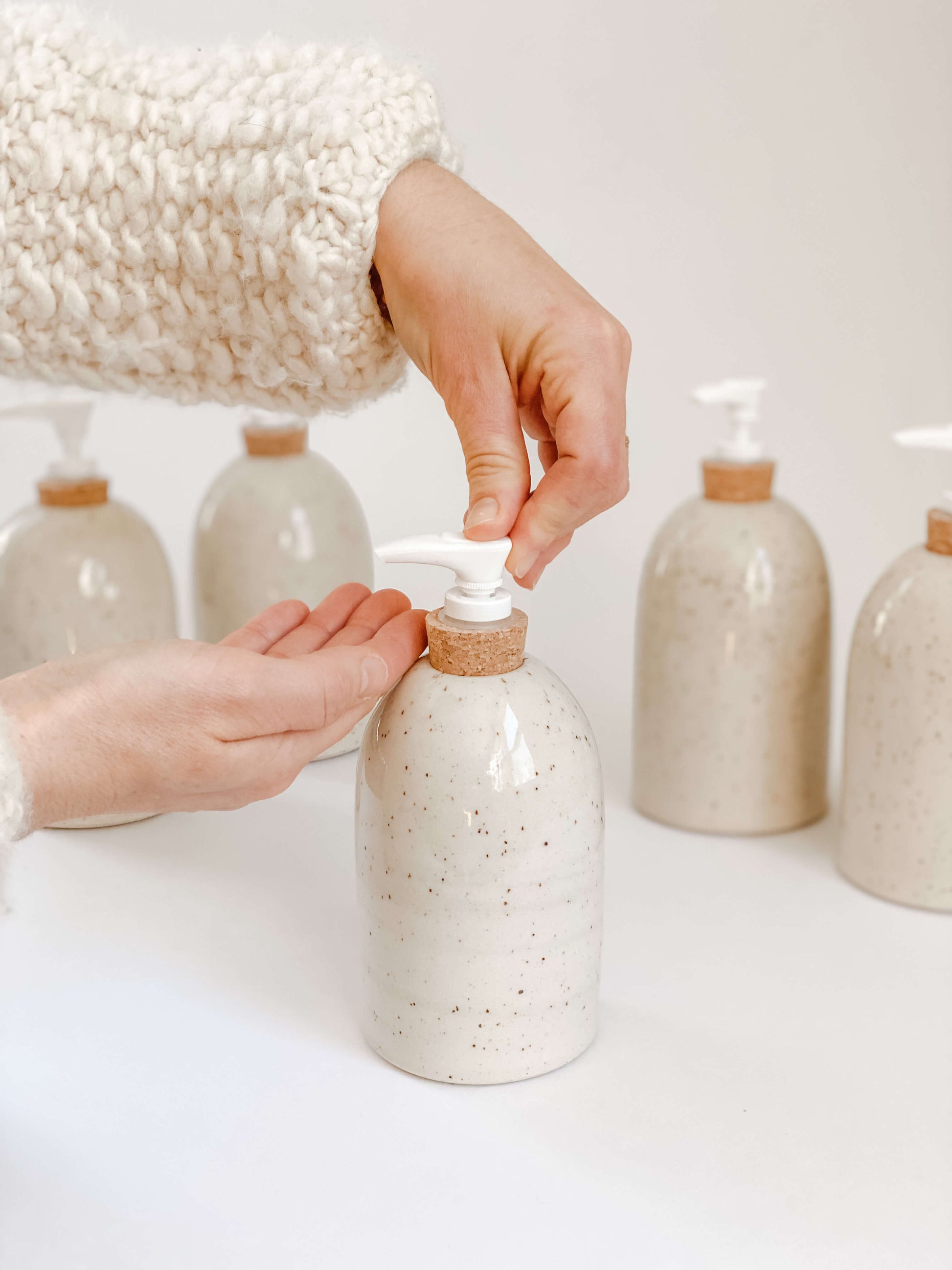 Cream Speckled Stoneware Pottery Soap Pumps