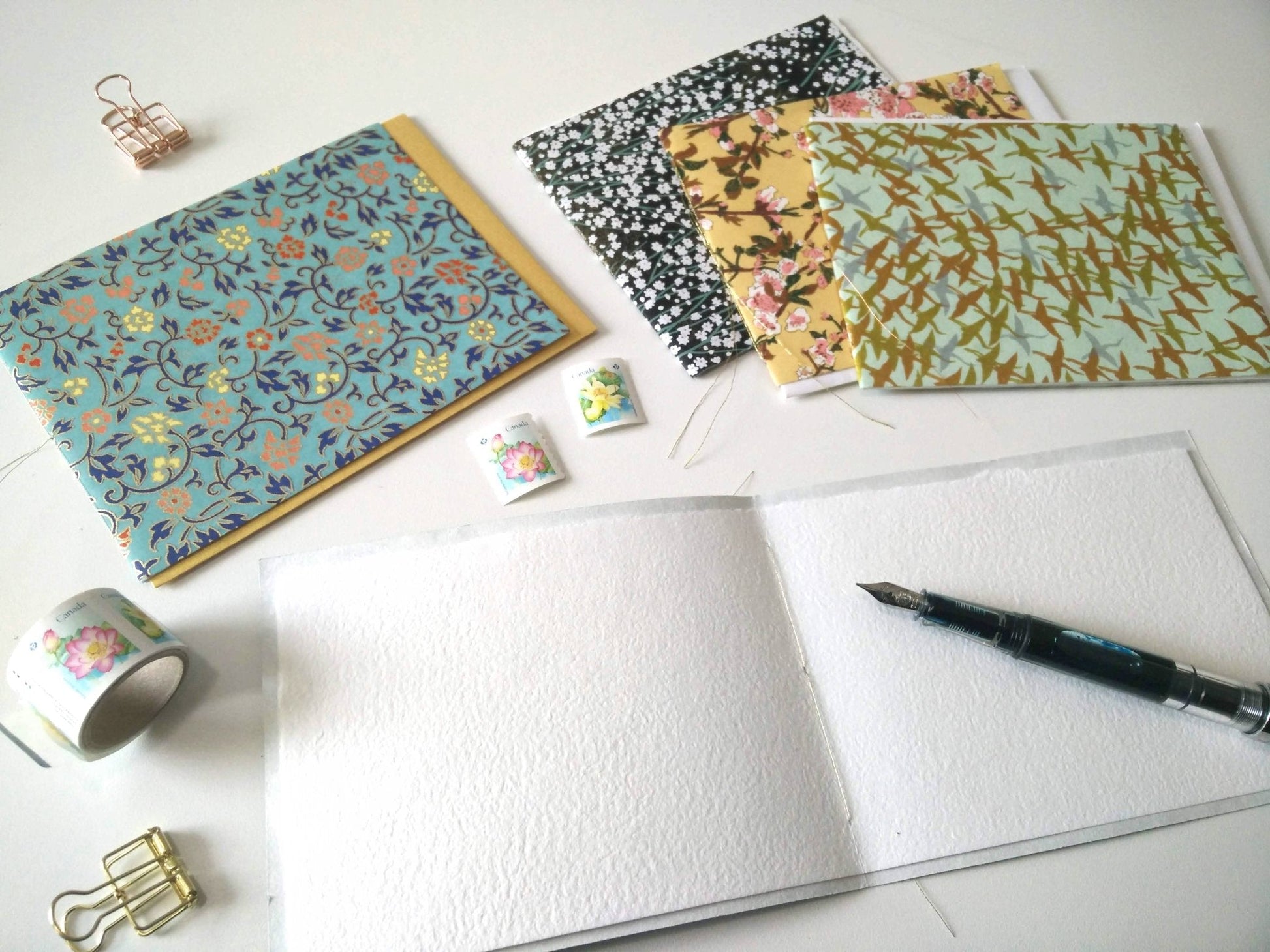 Handsewn Chiyogami Cotton Rag Blank Card | Spring Blossoms