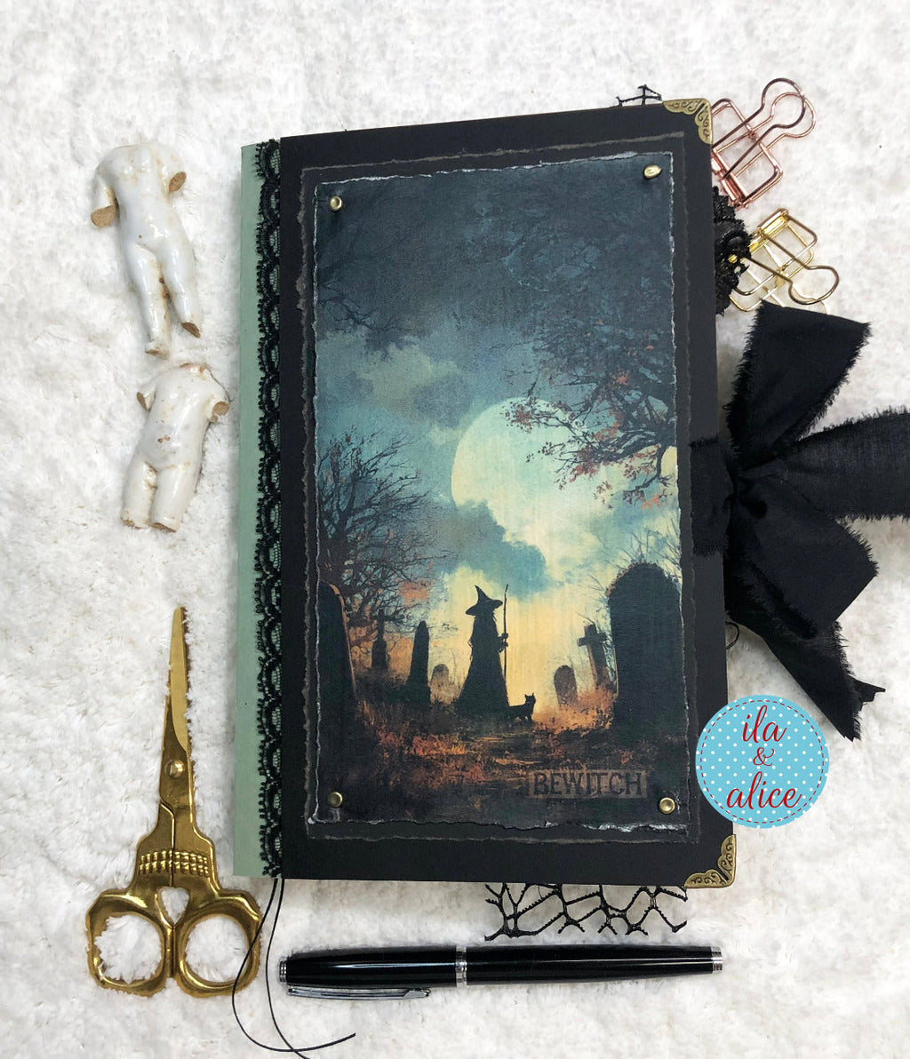 Journal d'Halloween gothique et étrange - Sorcière et chat noir