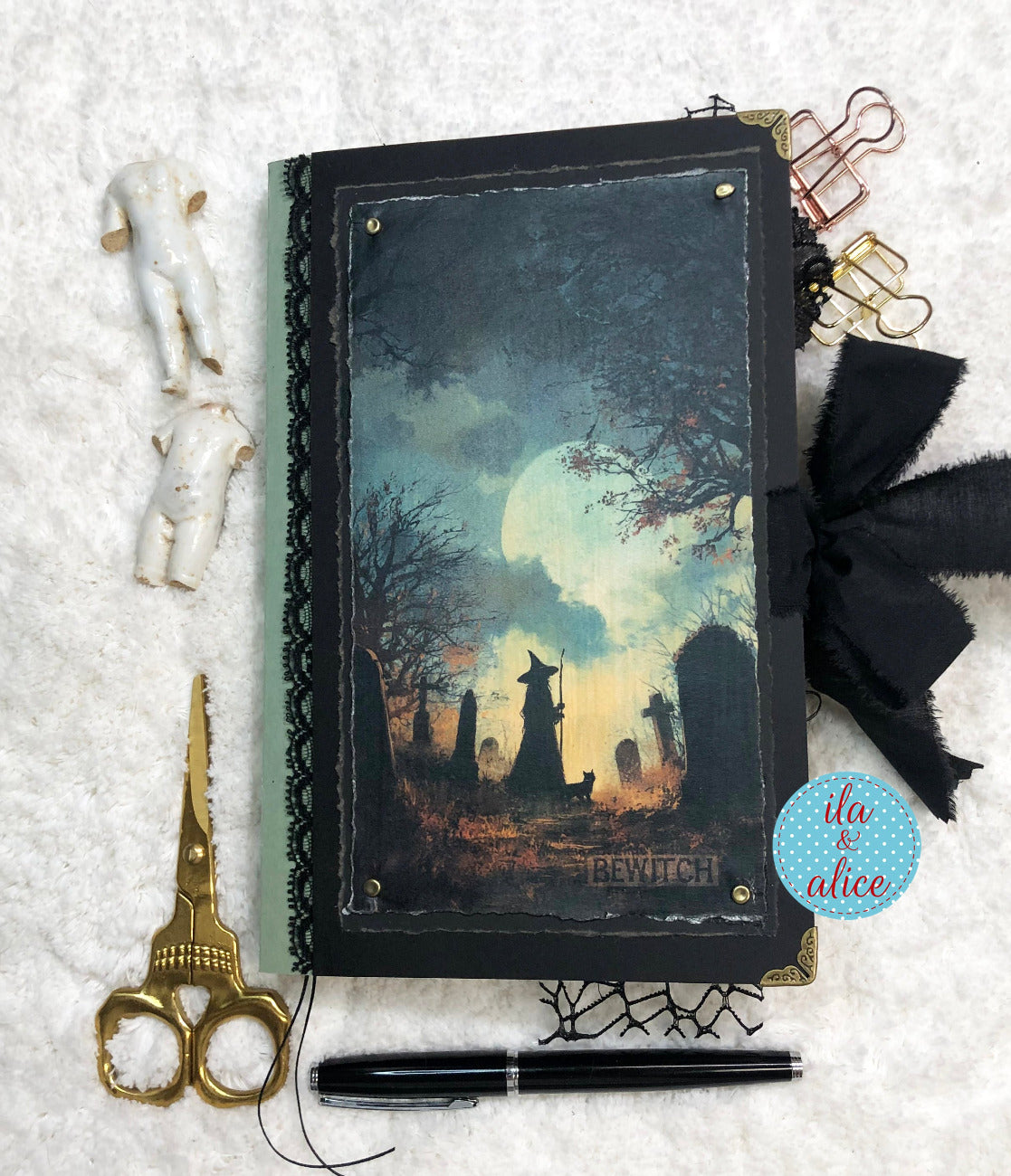 Journal d'Halloween gothique et étrange - Sorcière et chat noir