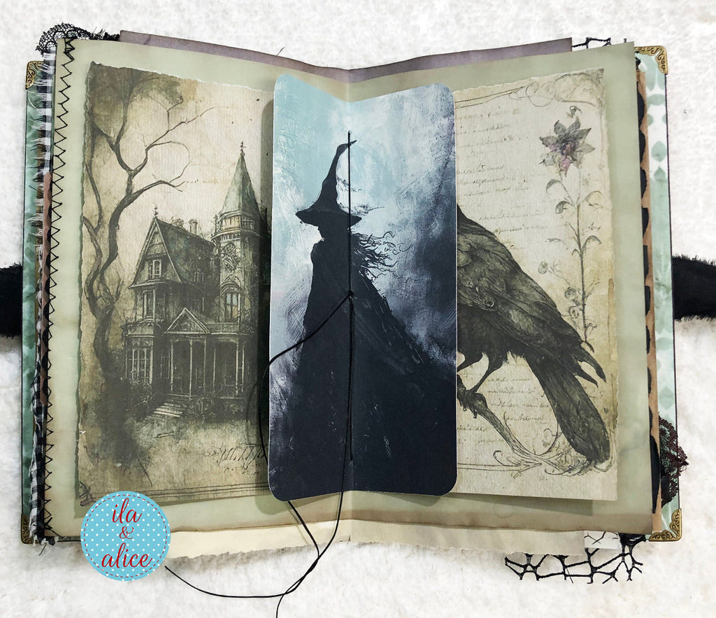 Eerie Gothic Halloween Junk Journal- Witch in Graveyard