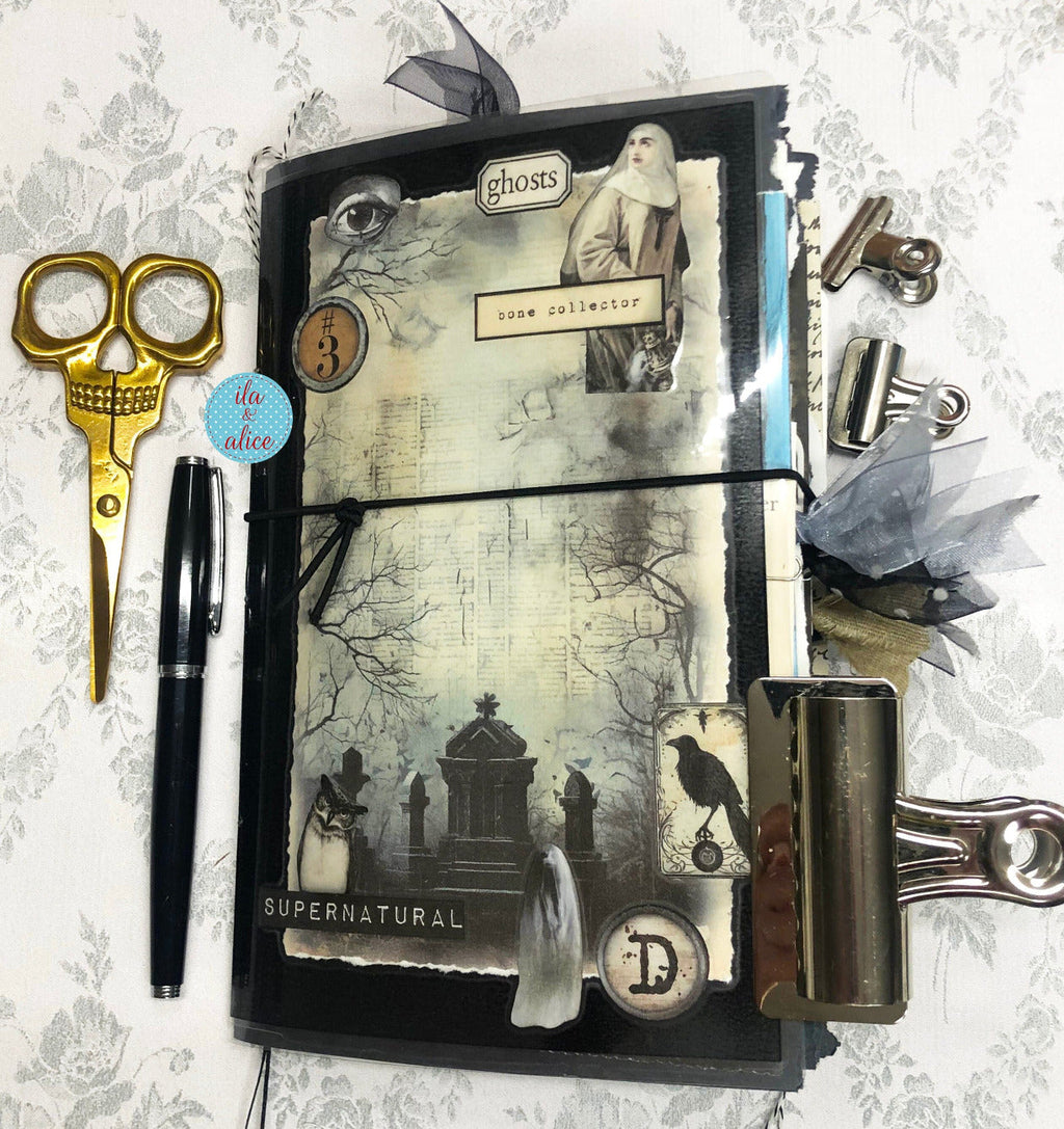 Creepy Graveyard Winter Junk Journal w Spooky Collage Cover