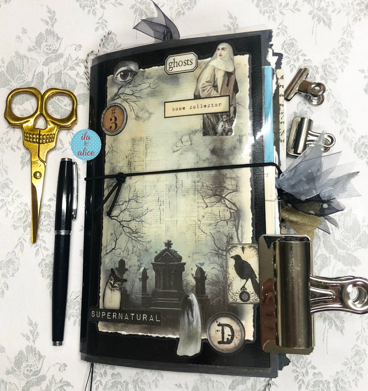 Creepy Graveyard Winter Junk Journal w Spooky Collage Cover