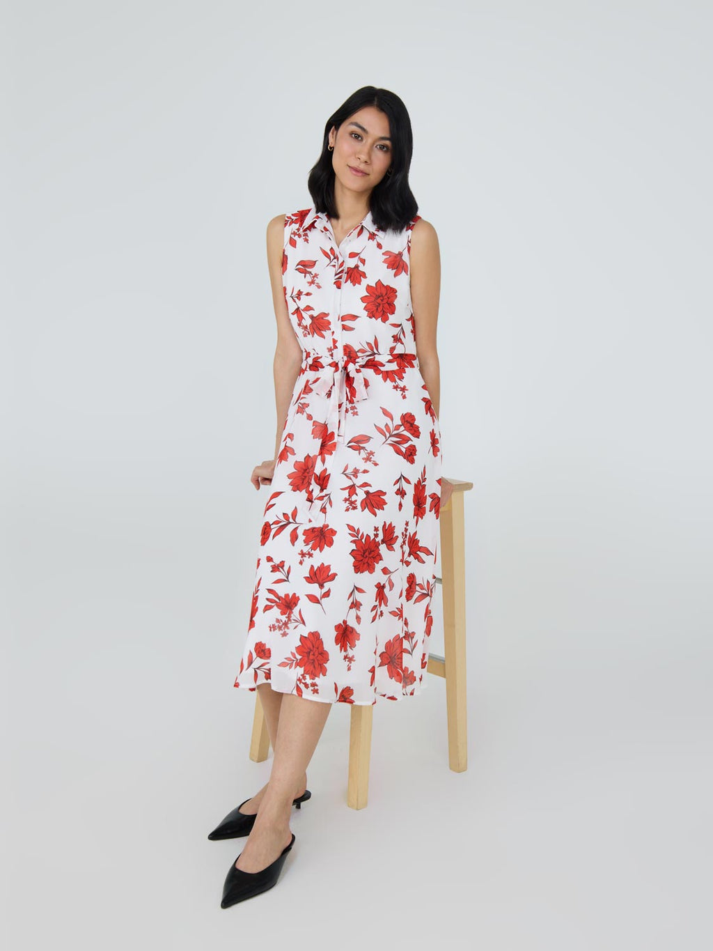 Sleeveless Chiffon Floral Print Midi Dress