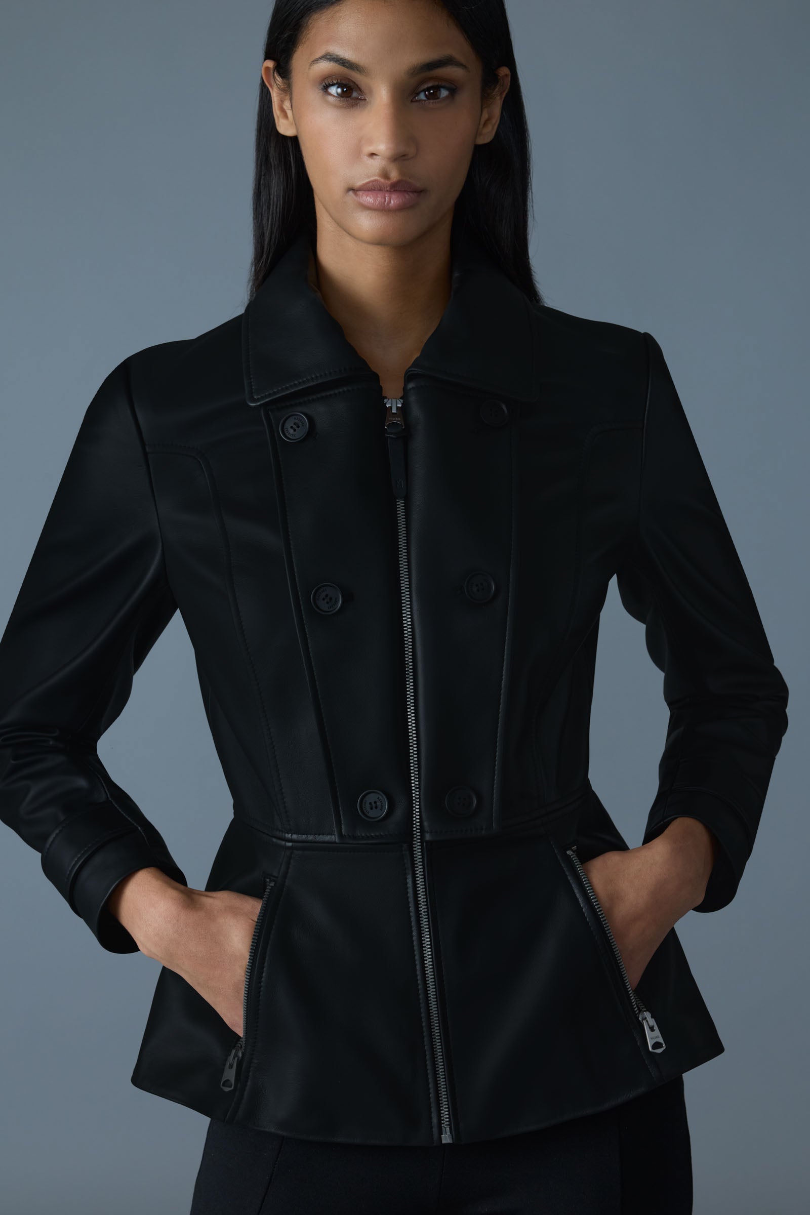 Veste ajustée en cuir d'agneau BARBARA