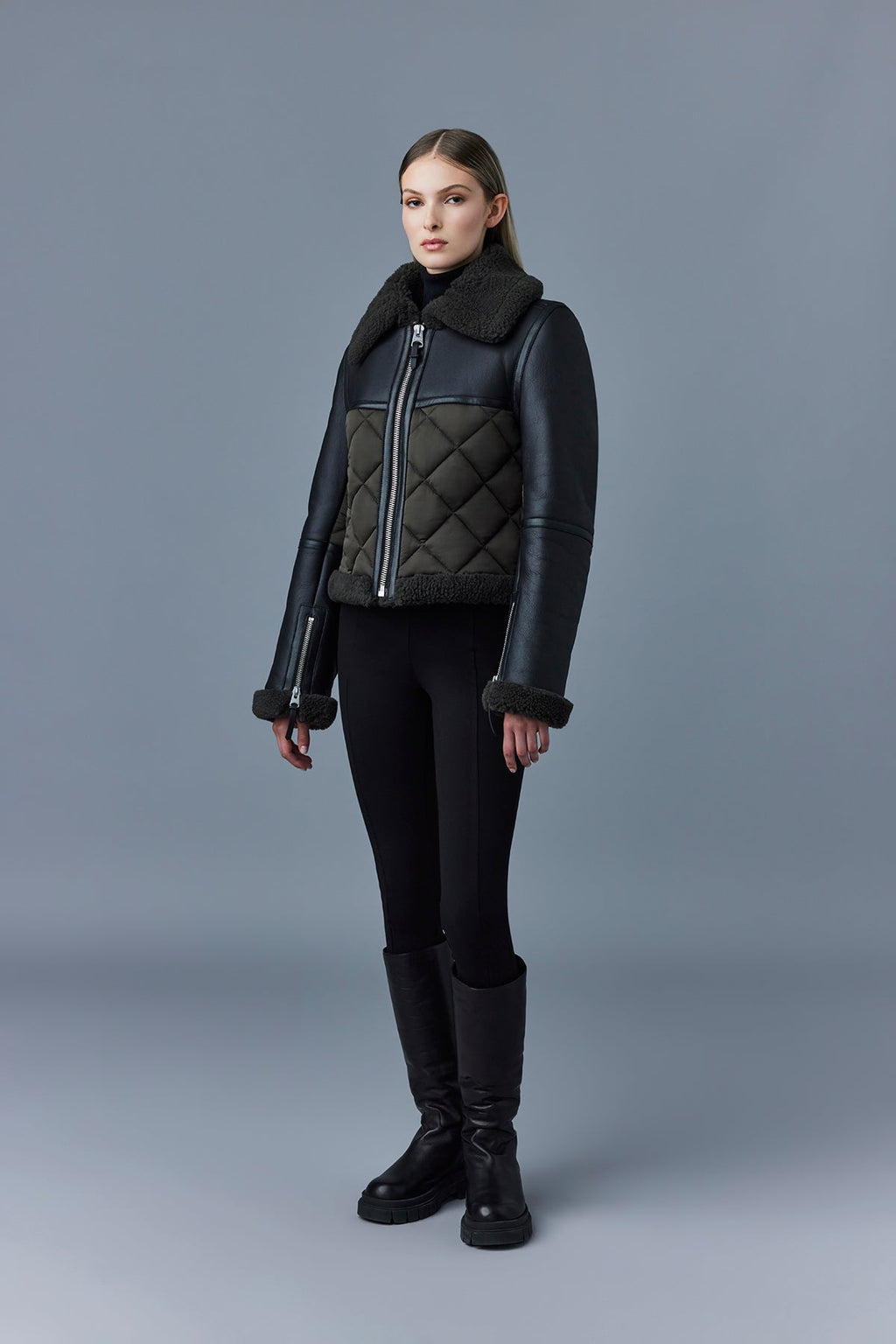 TULIP Quilted sheepskin jacket with shearling trim