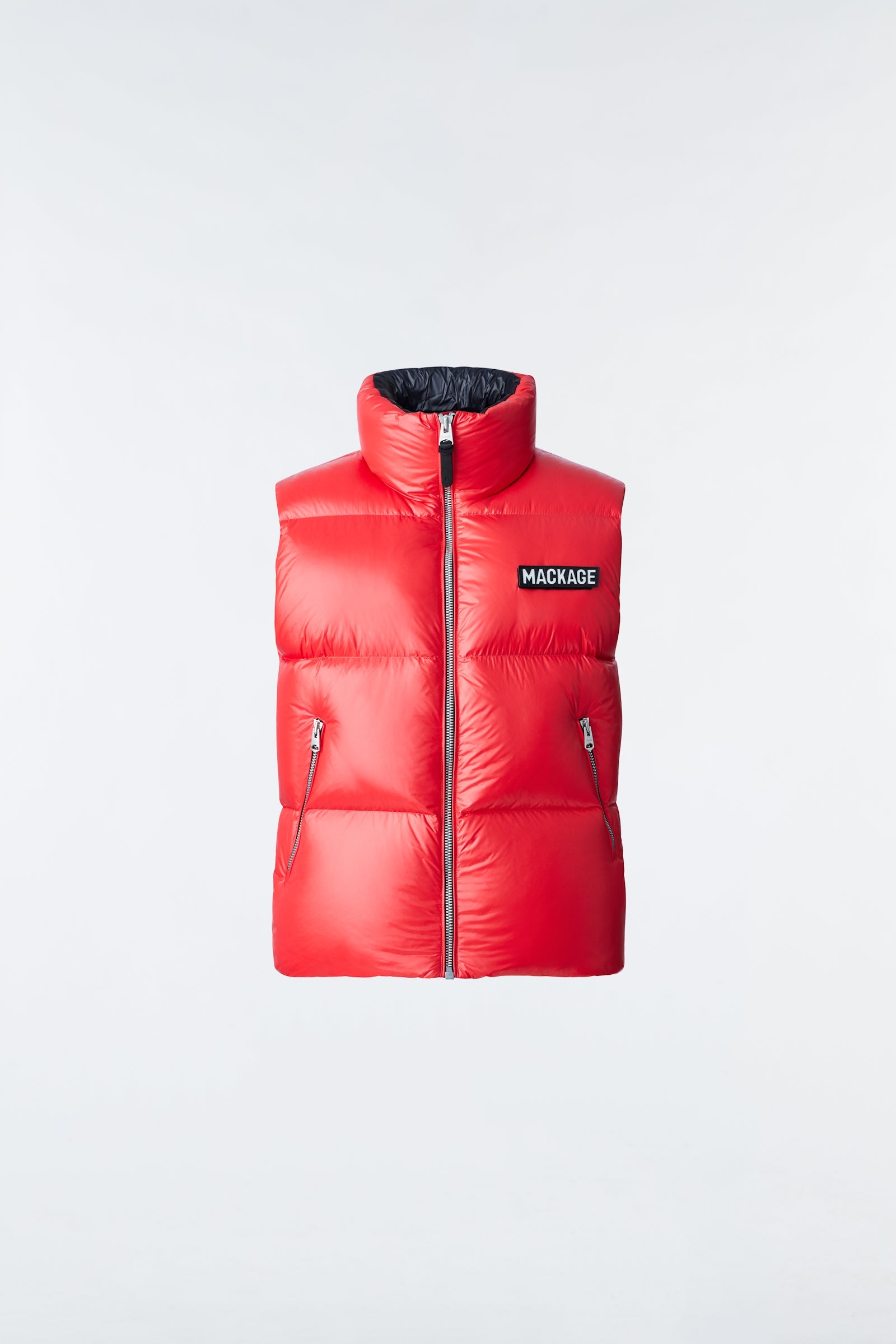 KANE lustrous light down vest with funnel collar
