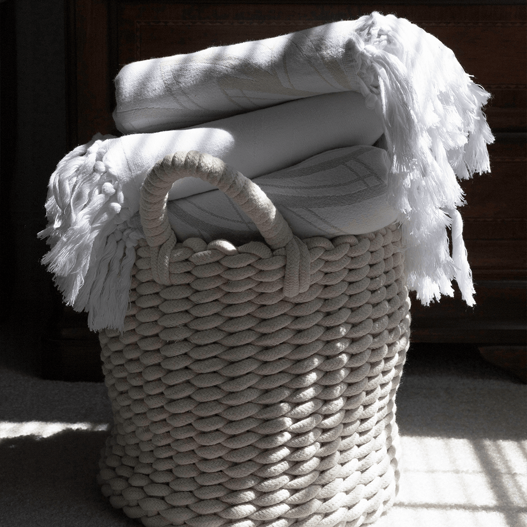 Everyday Luxury Turkish Body Towel in Oat & White Geometric Floral