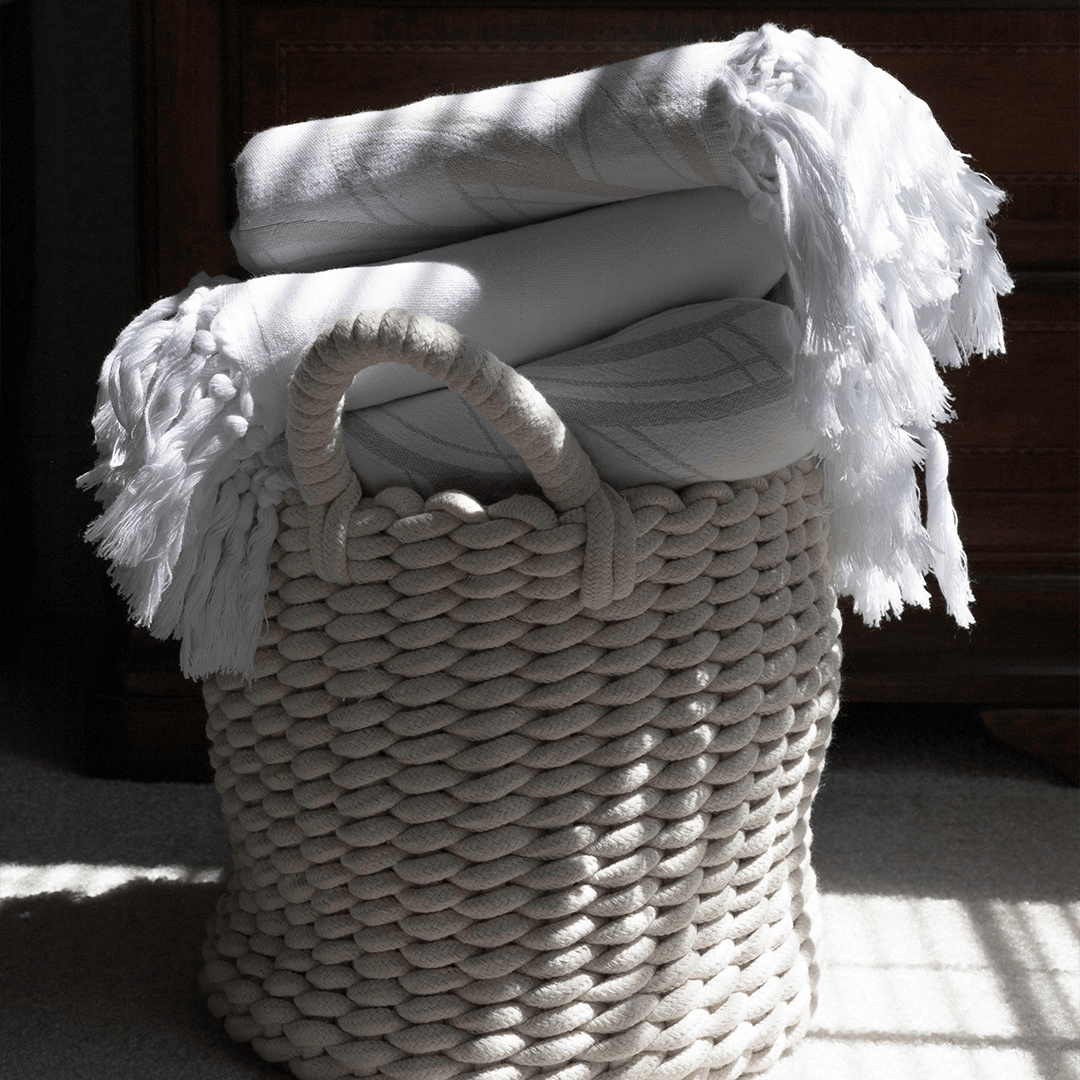 Everyday Luxury Turkish Body Towel in Oat & White Geometric Floral