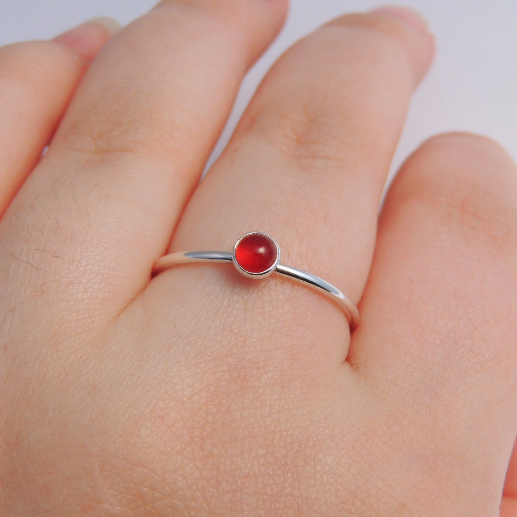 Carnelian Ring Sterling Silver Stacking Ring Orange Stone