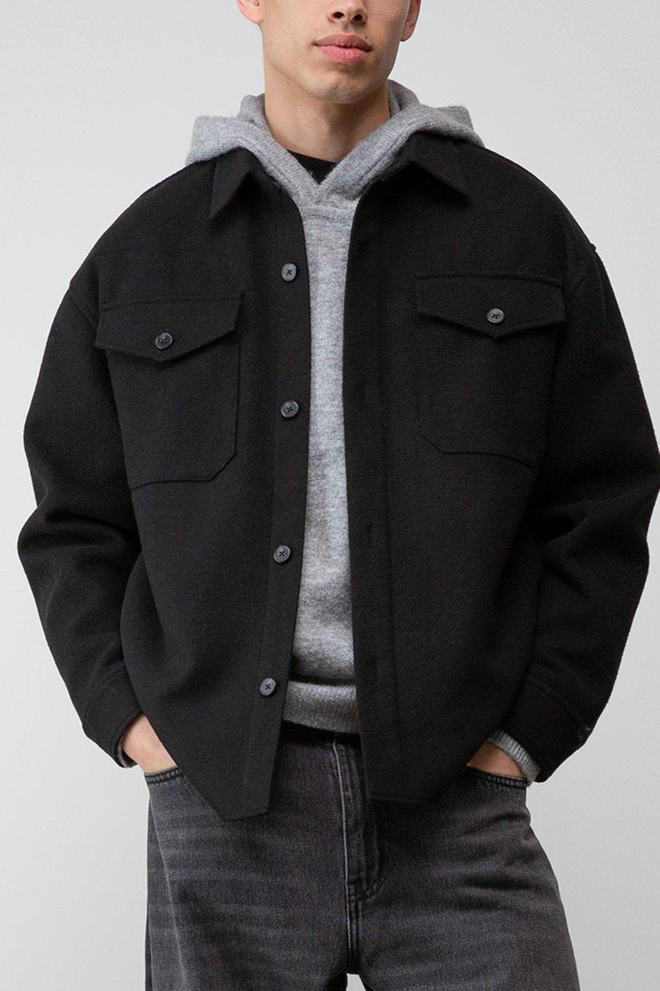 WOOL BLEND BUTTON FRONT SHIRT