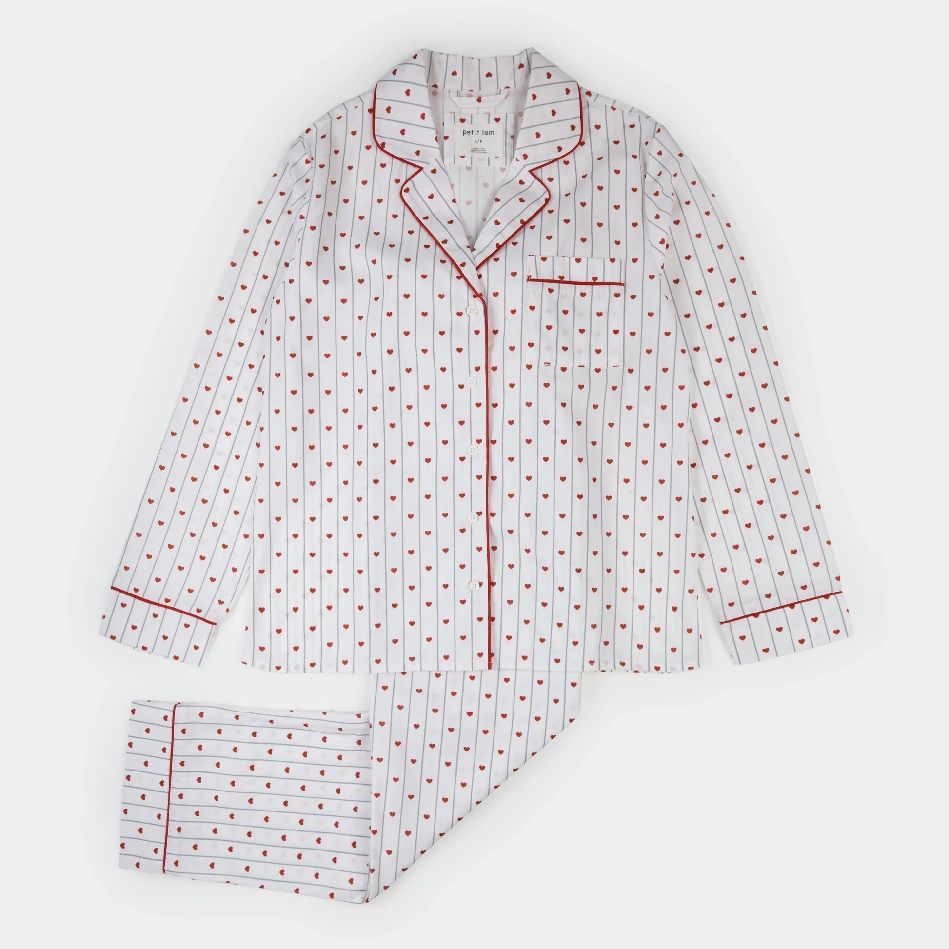 Heart Stripe on Women's Poplin PJ Set | Petit Lem