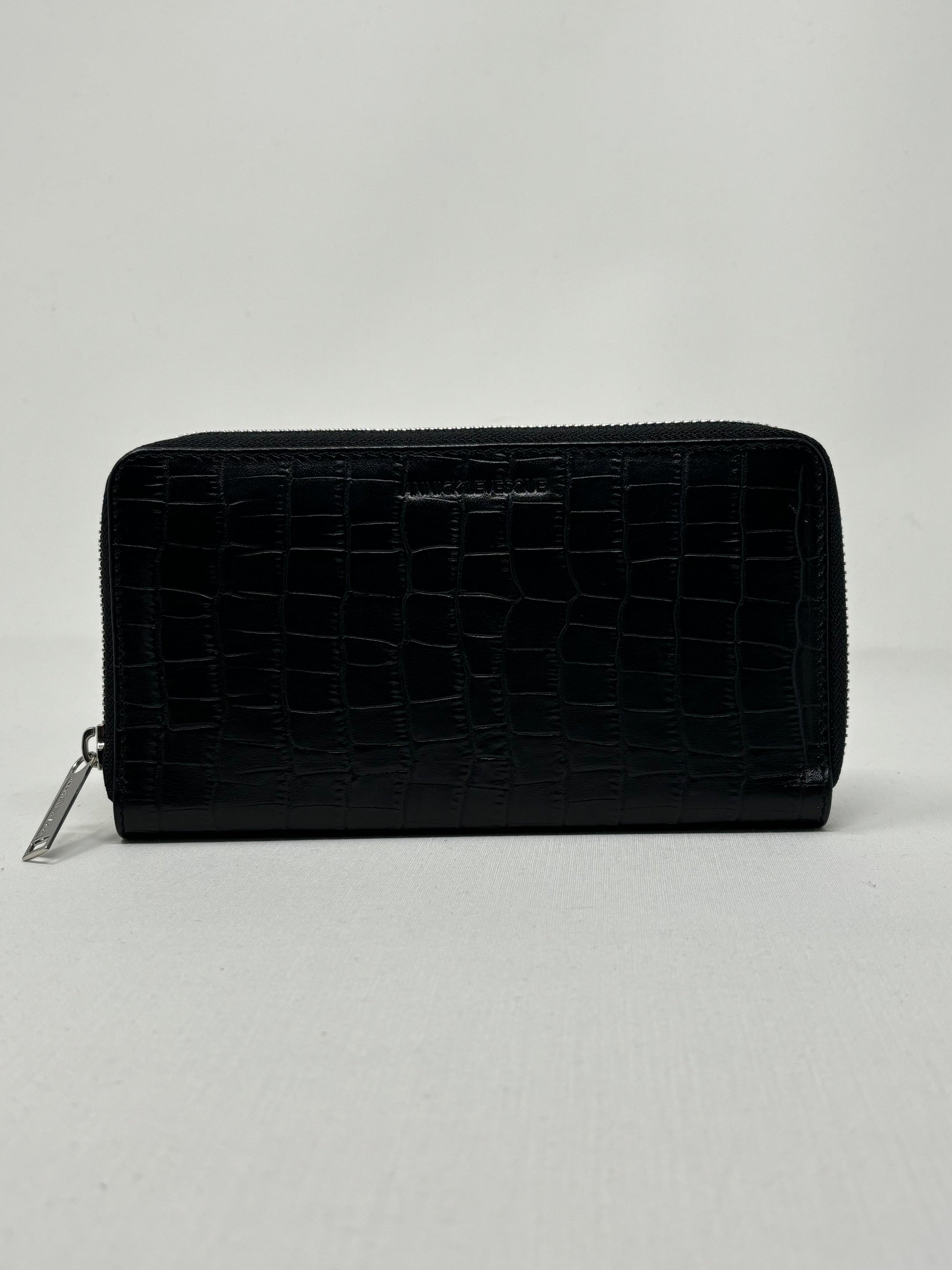 Anna Leather Wallet, Black Croco