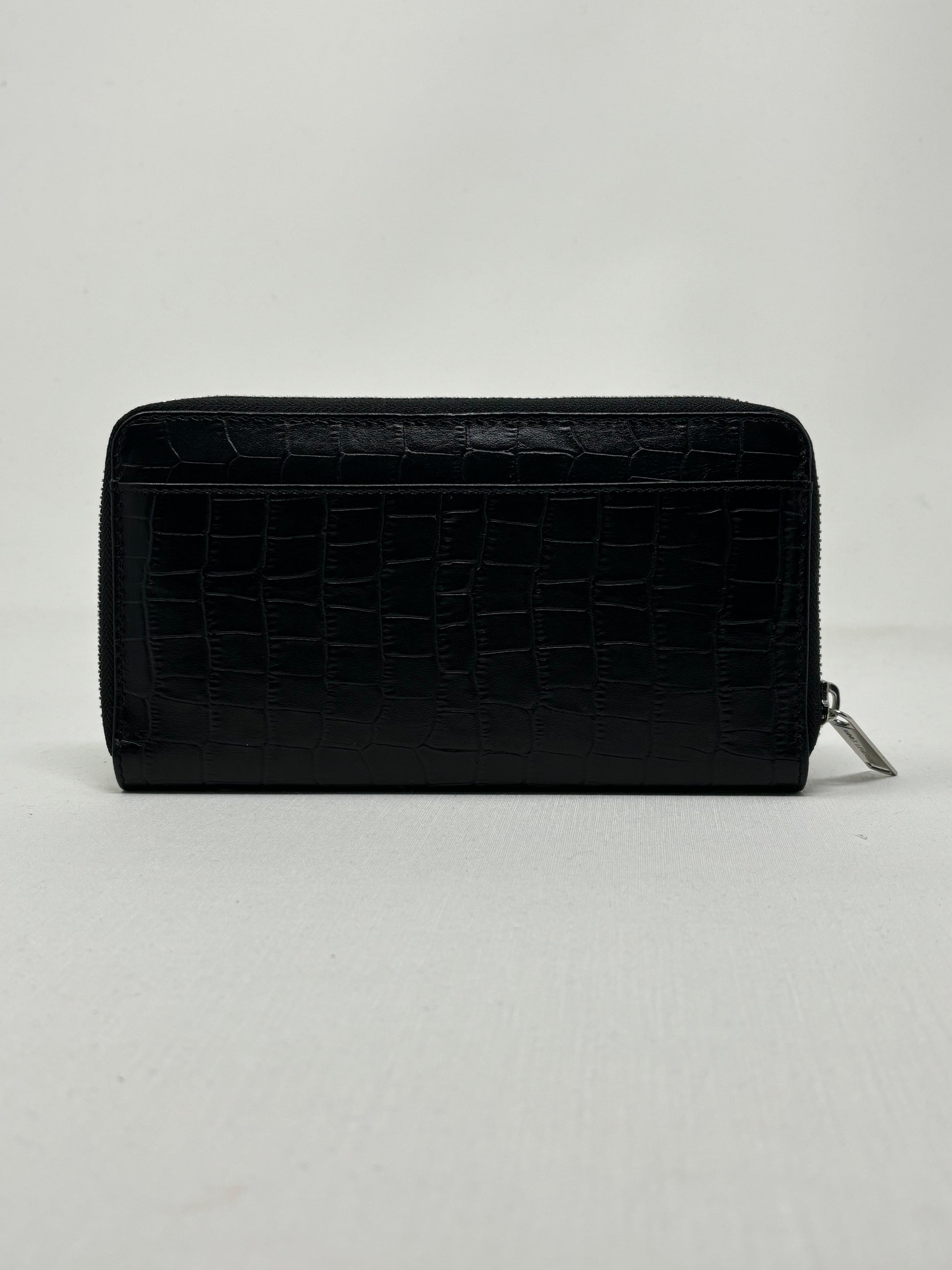 Anna Leather Wallet, Black Croco