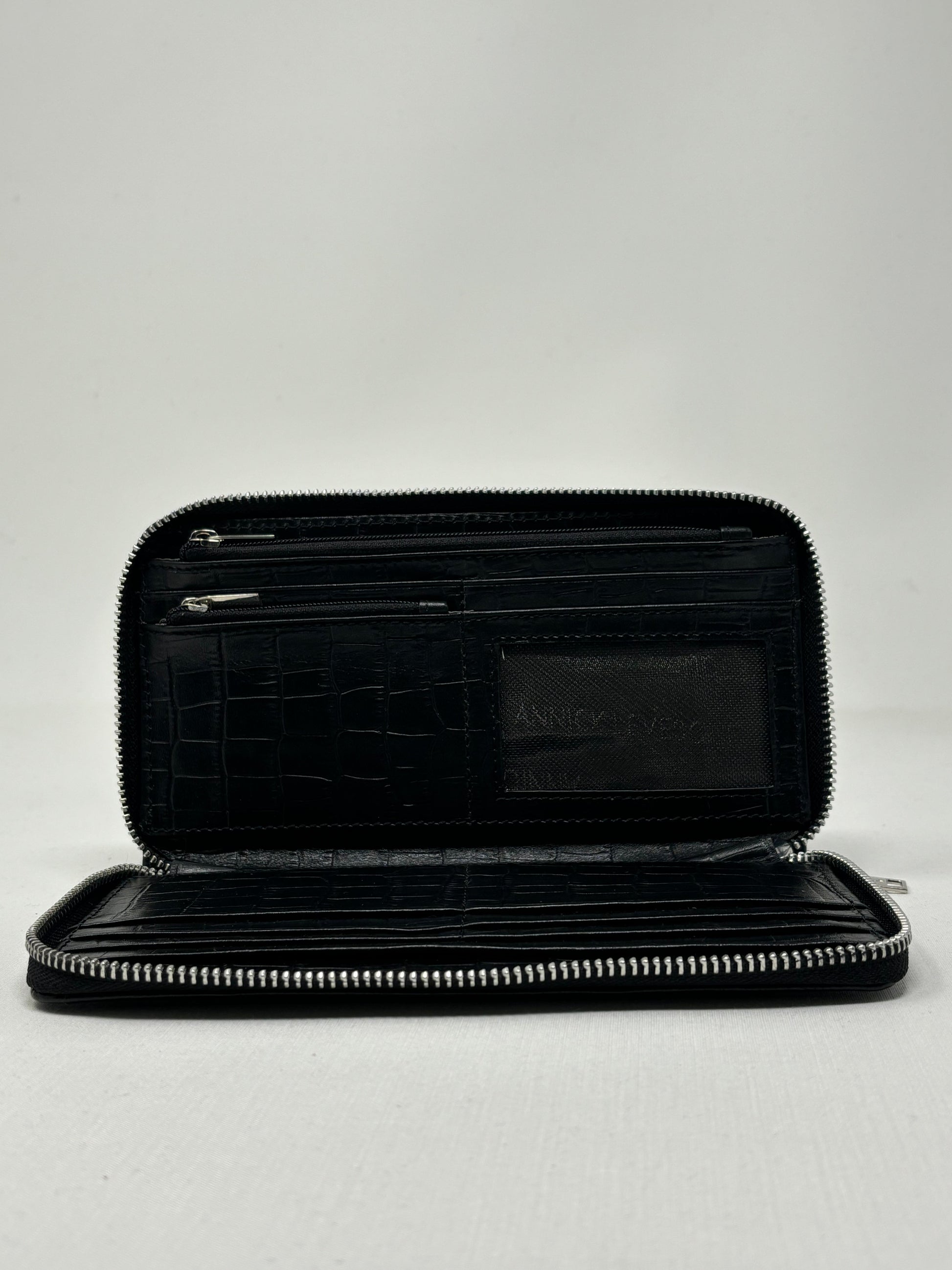 Anna Leather Wallet, Black Croco