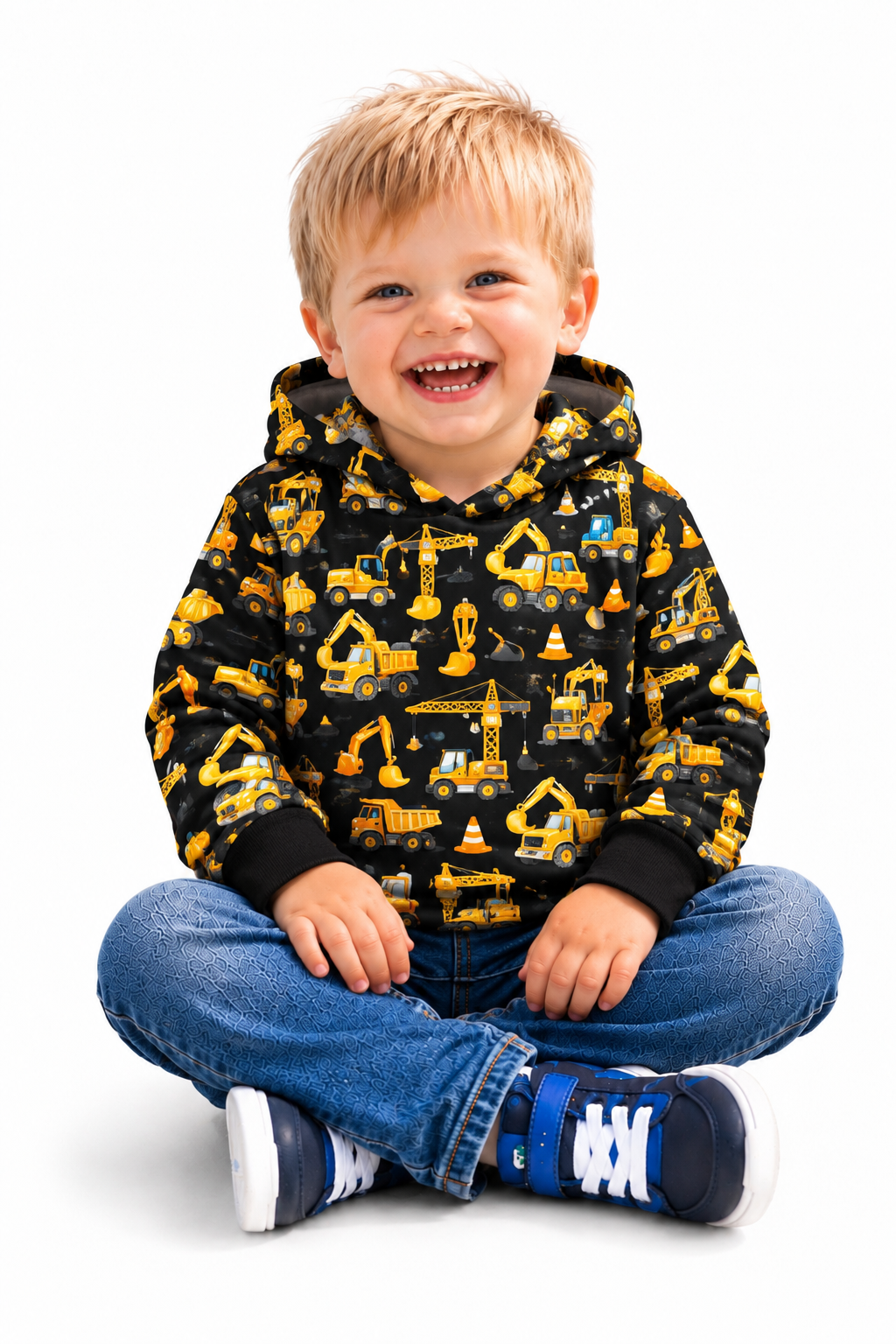 Black and Gold Construction Vehicles Print Hooded T-shirt