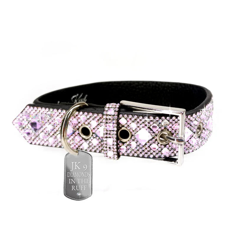 Luxury Baby Pink Print Dog Collar – Silver Hardware | Soft Vegan Leather, Adjustable Sizes
