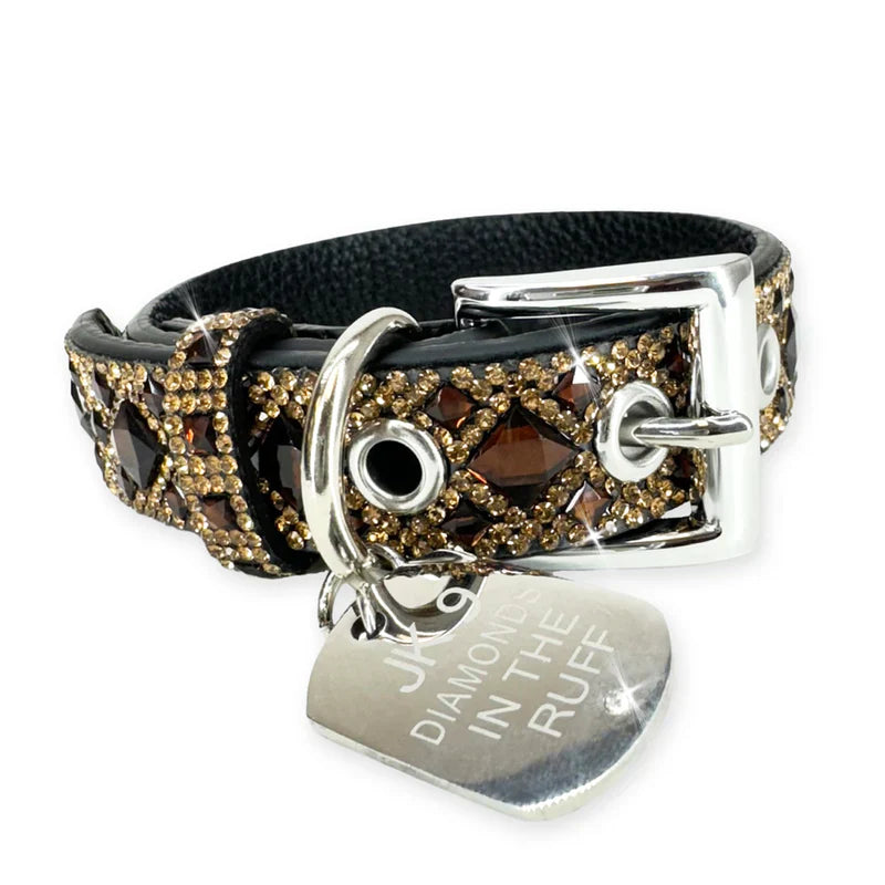 Luxury Chocolate Brown Print Dog Collar – Silver Hardware | Soft Vegan Leather, Adjustable Sizes