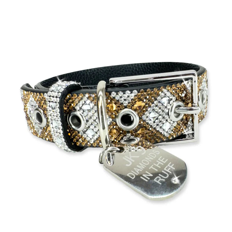 Luxury Gold Cross Print Dog Collar – Silver Hardware | Soft Vegan Leather, Adjustable Sizes