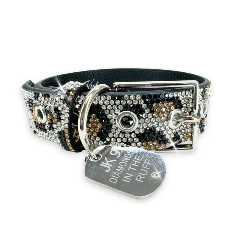 Luxury Leopard Print Dog Collar – Silver Hardware | Soft Vegan Leather, Adjustable Sizes