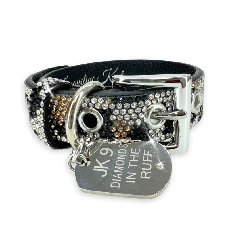 Collier de luxe pour chien à imprimé léopard – Ferrures argentées | Cuir vegan souple, tailles ajustables