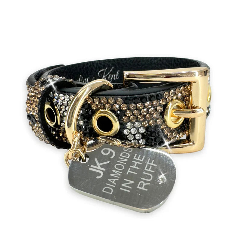 Collier de luxe pour chien à imprimé léopard – Ferrures dorées | Cuir vegan souple, tailles ajustables