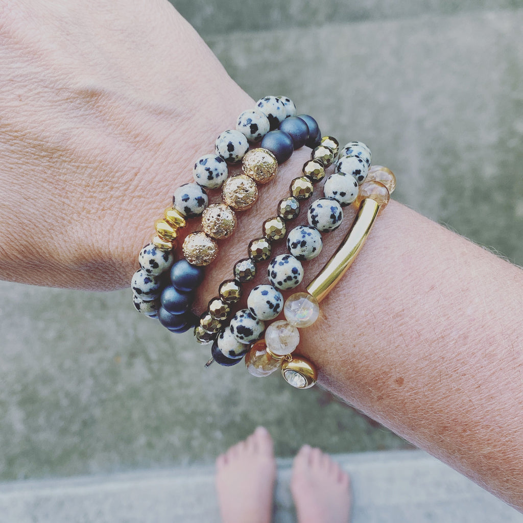 Dalmatian Jasper with Gold Accents Bracelet