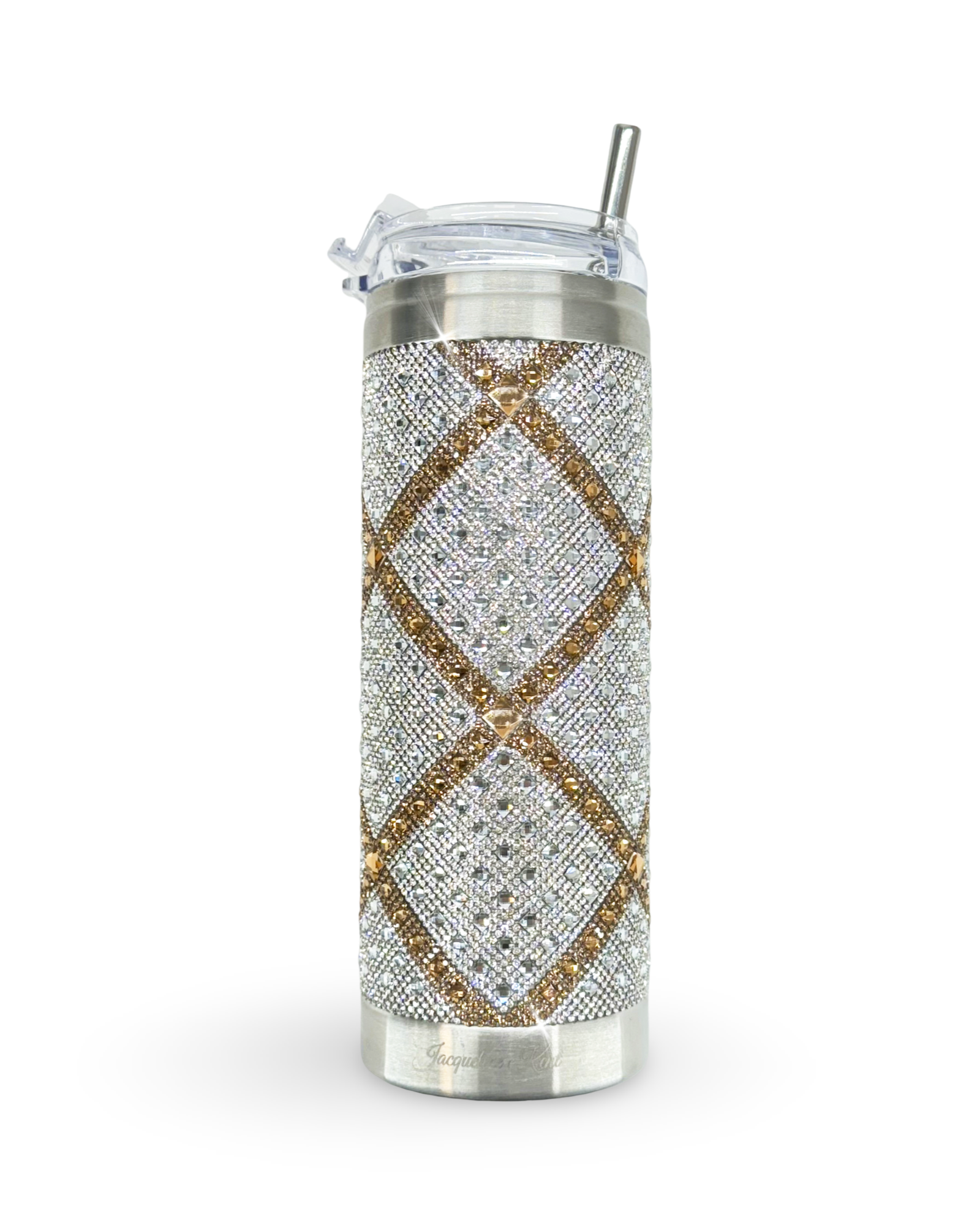 Gobelet en acier inoxydable 590 ml orné de cristaux – Croix dorée