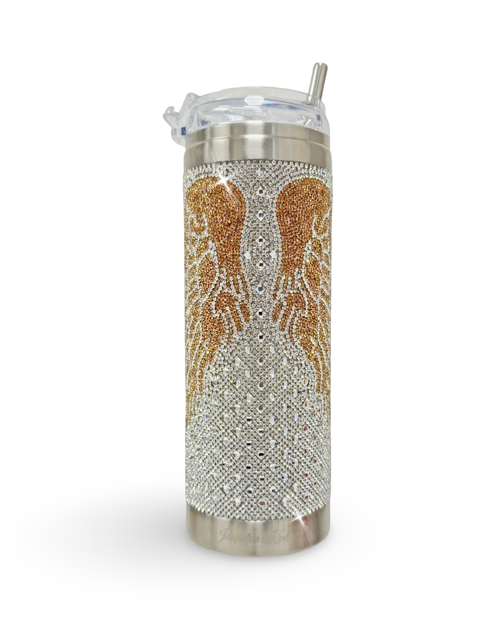 Gobelet en acier inoxydable orné de cristaux de 590 ml – Angel Tumbler : Blessed (argent/or)