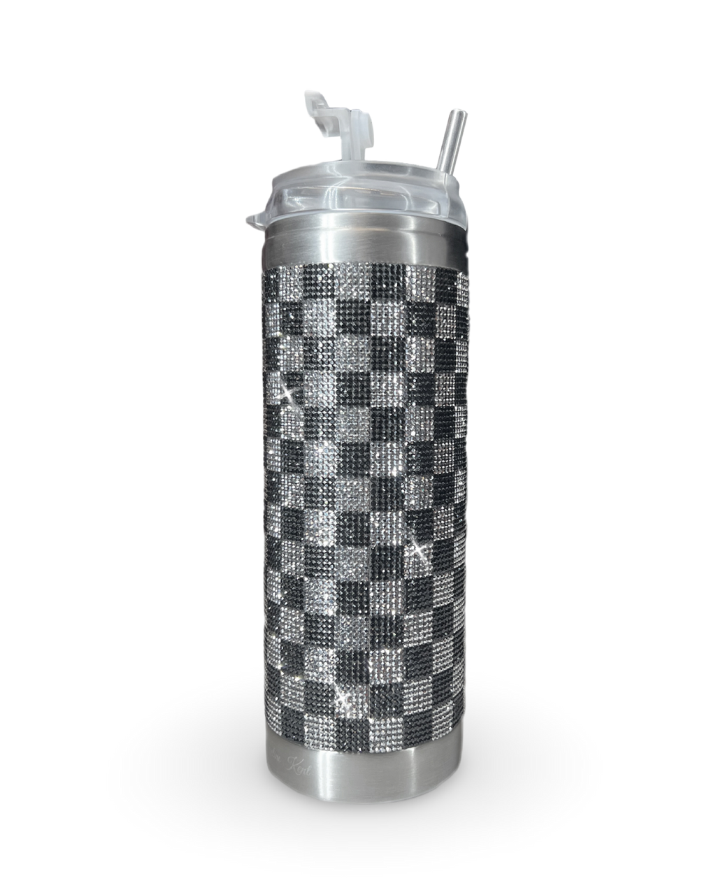 Gobelet en acier inoxydable orné de cristaux de 590 ml – Carreaux gris foncé