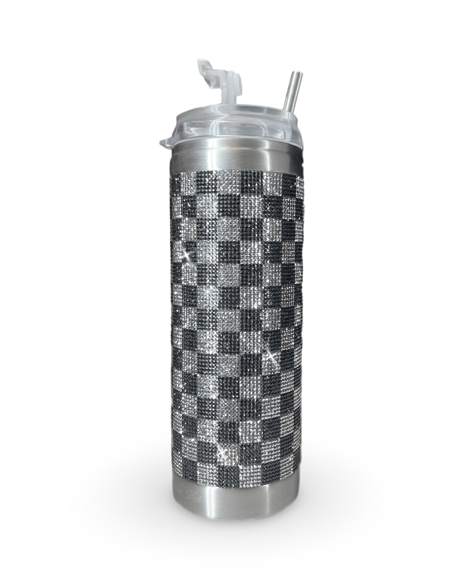 Gobelet en acier inoxydable orné de cristaux de 590 ml – Carreaux gris foncé