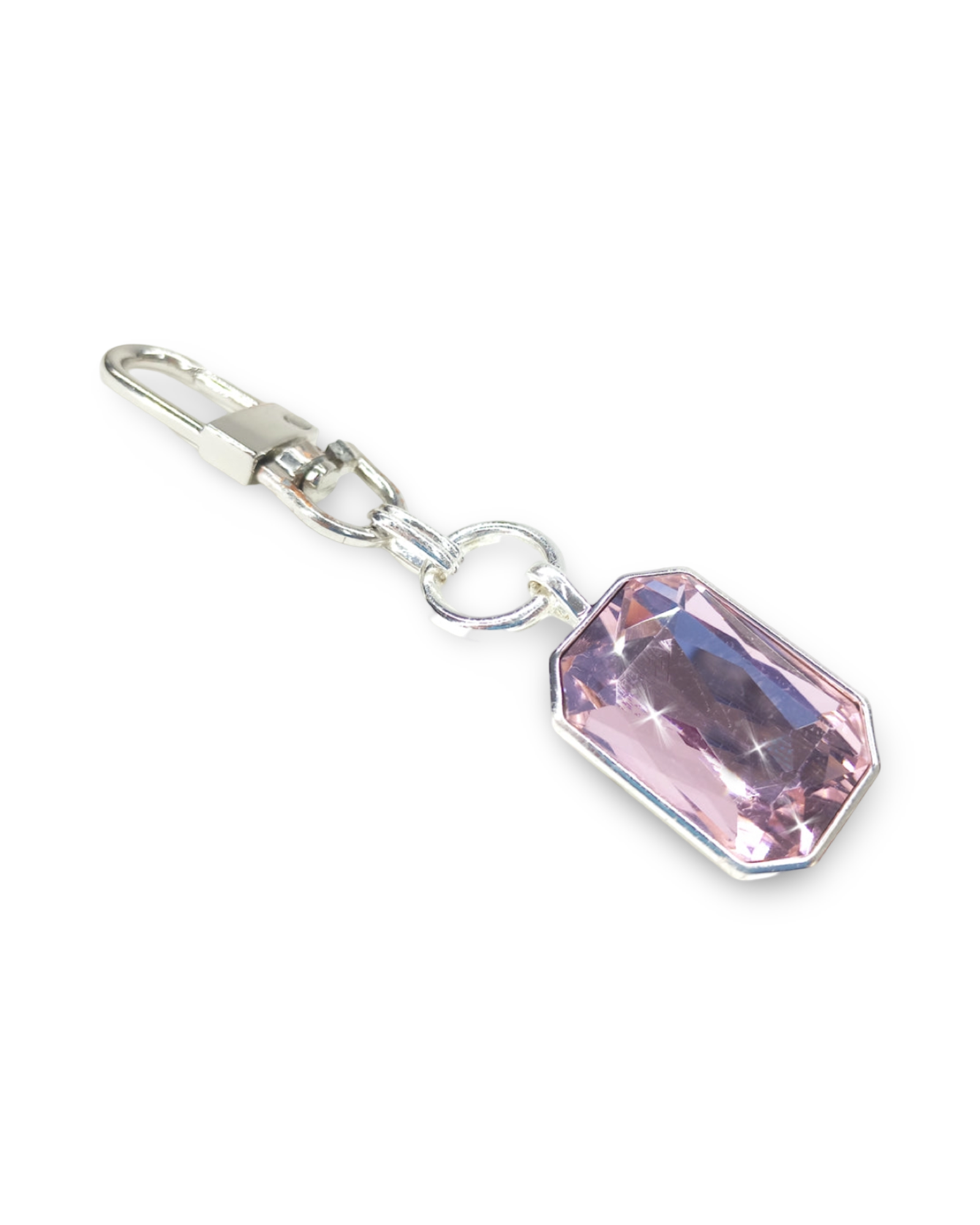 Breloque en cristal – Grande pierre avec finition argentée – Pink Lady