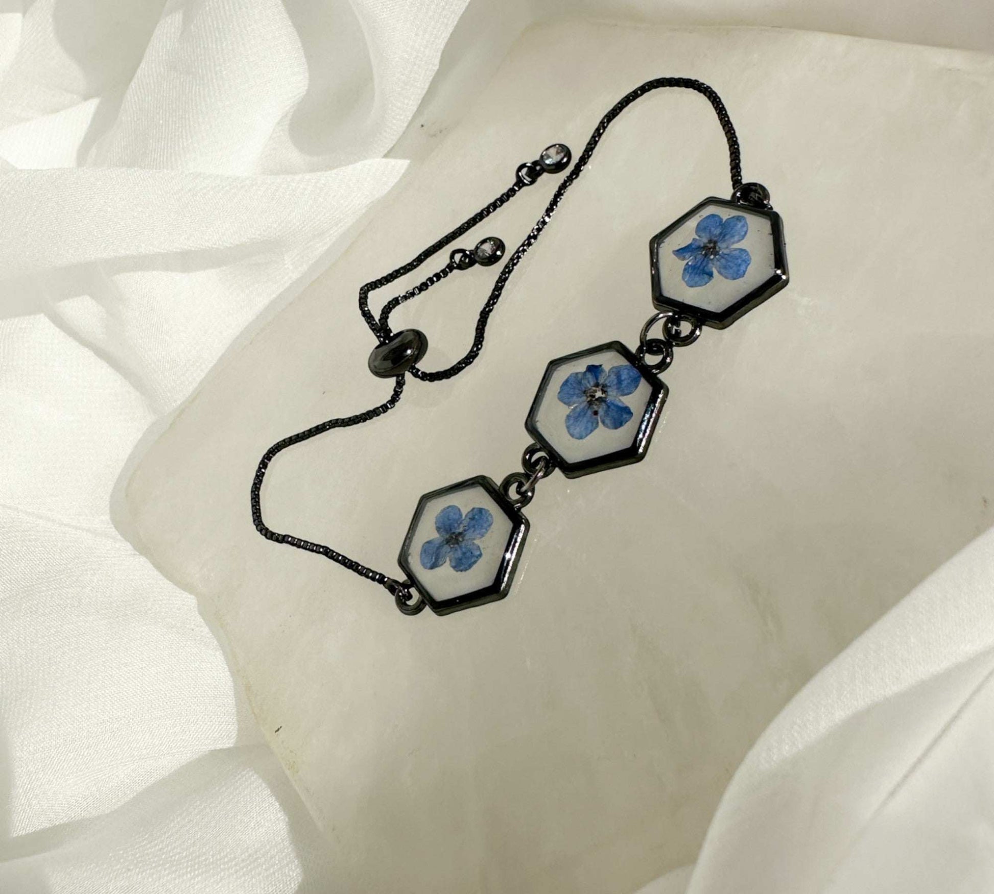 Forget-Me-Not Blossom Bracelet - Real Flower Handmade Resin Jewelry