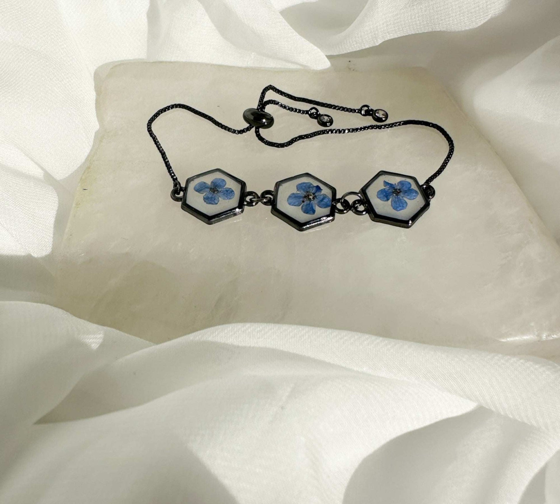 Forget-Me-Not Blossom Bracelet - Real Flower Handmade Resin Jewelry
