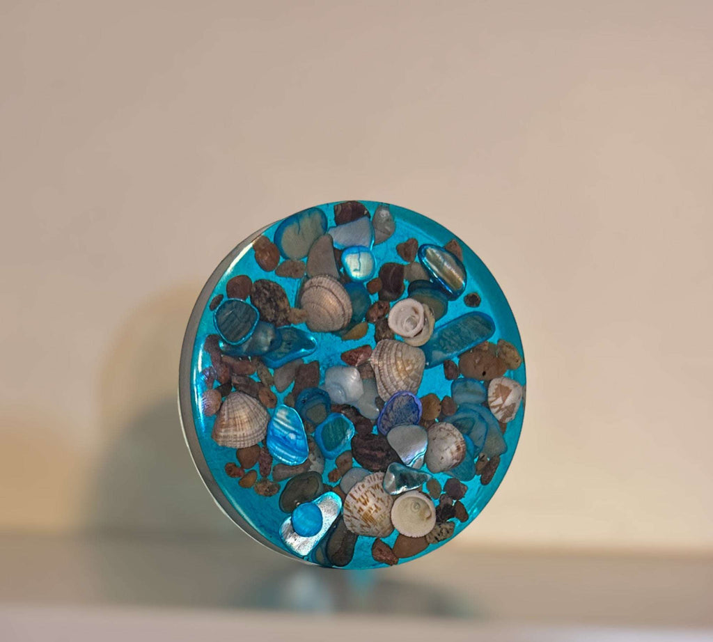 Dessous de verre en résine Ocean Breeze - Fabriqués à la main avec du vrai sable et des coquillages