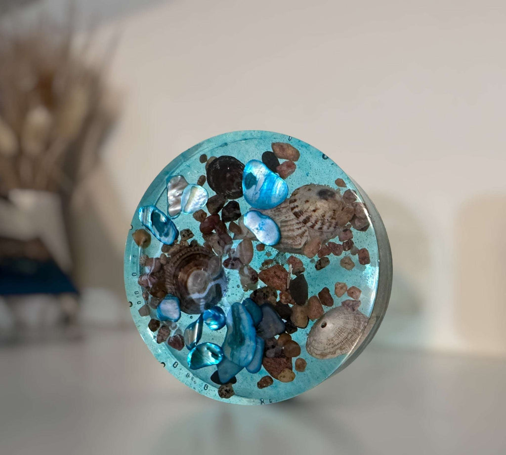 Dessous de verre en résine Ocean Breeze - Fabriqués à la main avec du vrai sable et des coquillages