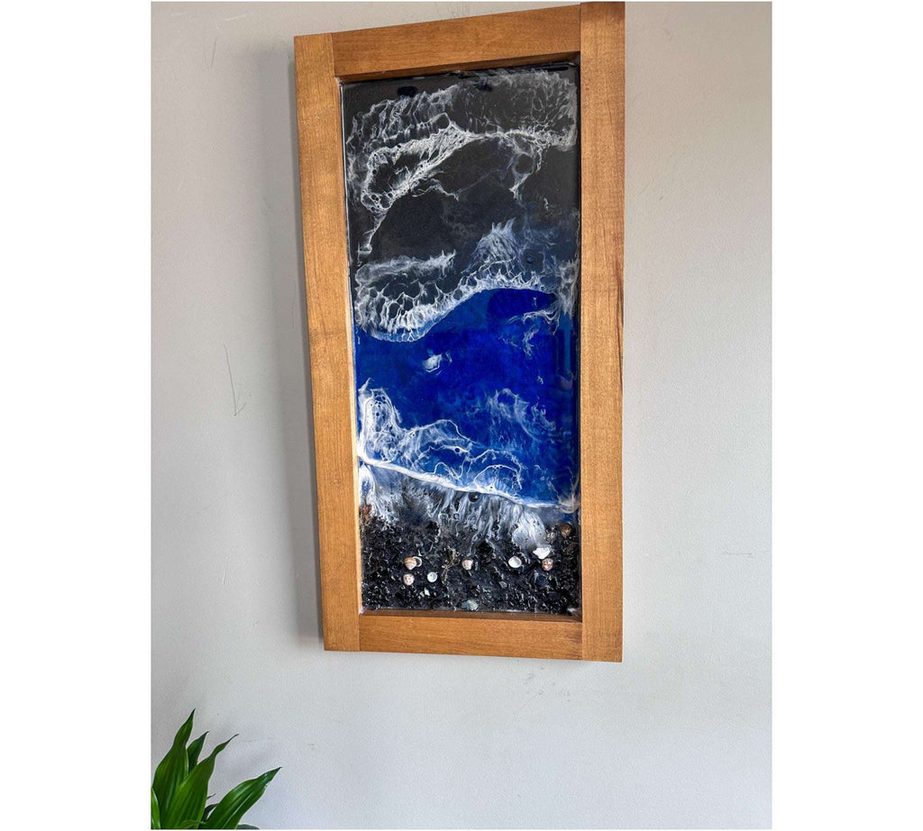 Vagues côtières de minuit – Superbe décoration murale en résine noire océanique